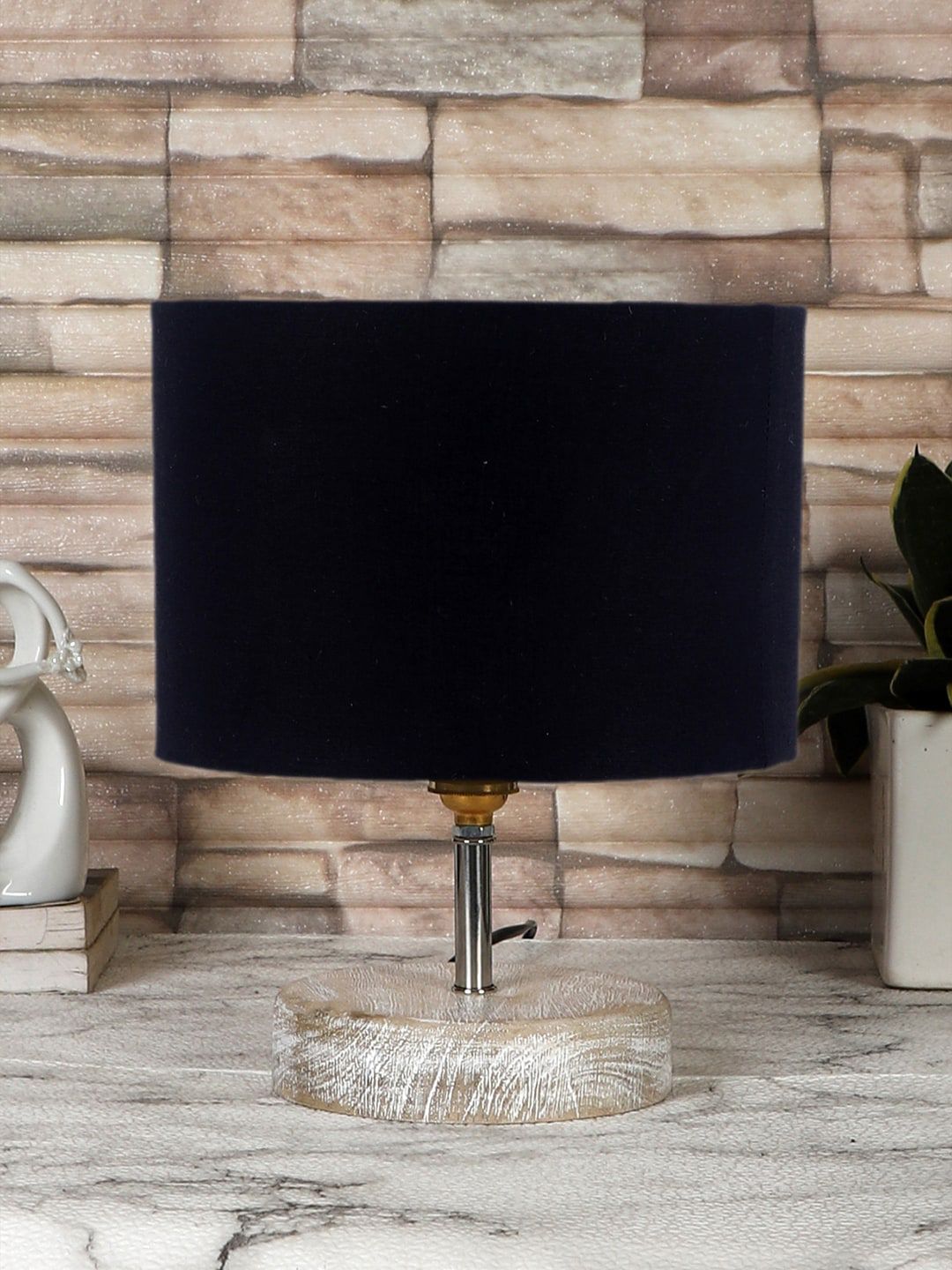 Devansh Black & White Textured Cotton Table Lamp With Wood Base-picture-41
