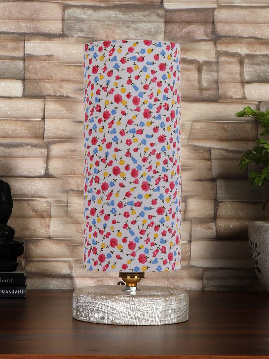 Devansh Pink & White Printed Cotton Table Lamp With Wood Base-image-23