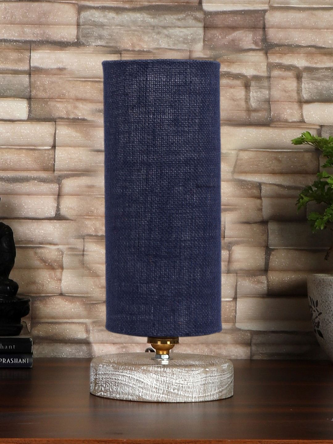 Devansh Blue & White Textured Jute Table Lamp With Wood Base-picture-34