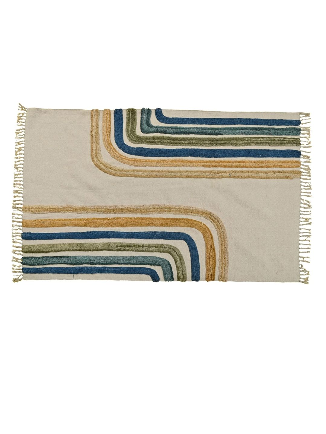 Art Avenue Beige & Blue Striped Embossed Cotton Rectangular Carpet-image-10