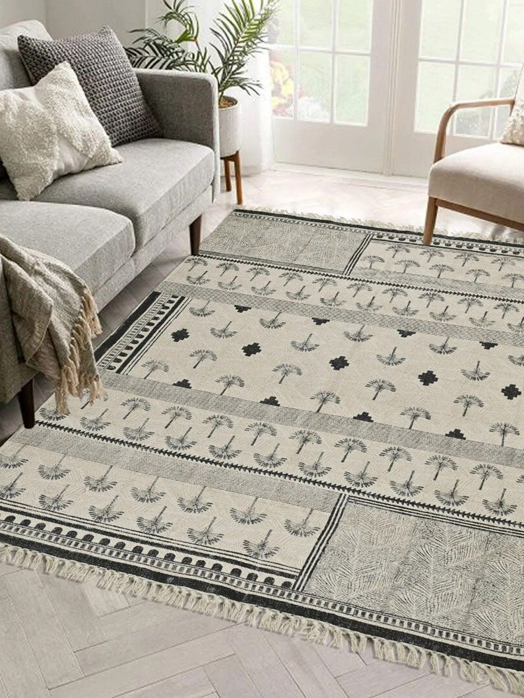 Art Avenue Beige & Black Ethnic Motifs Printed Cotton Carpet-picture-11