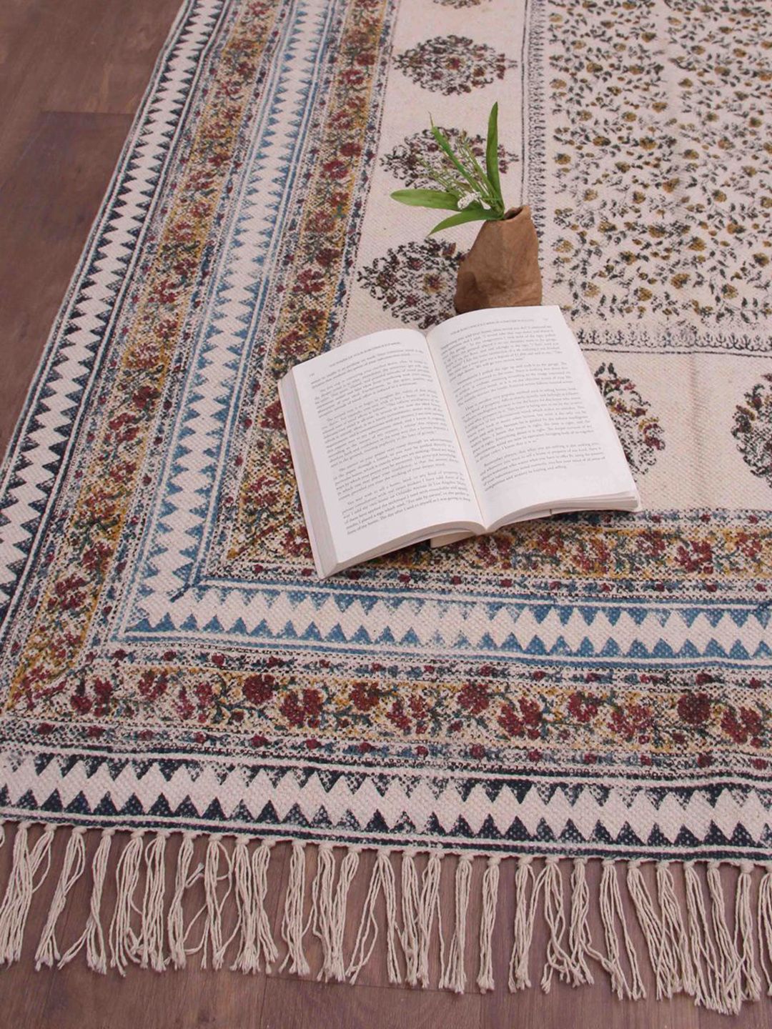 Art Avenue Cream & Maroon Ethnic Motifs Printed Cotton Carpet-image-5
