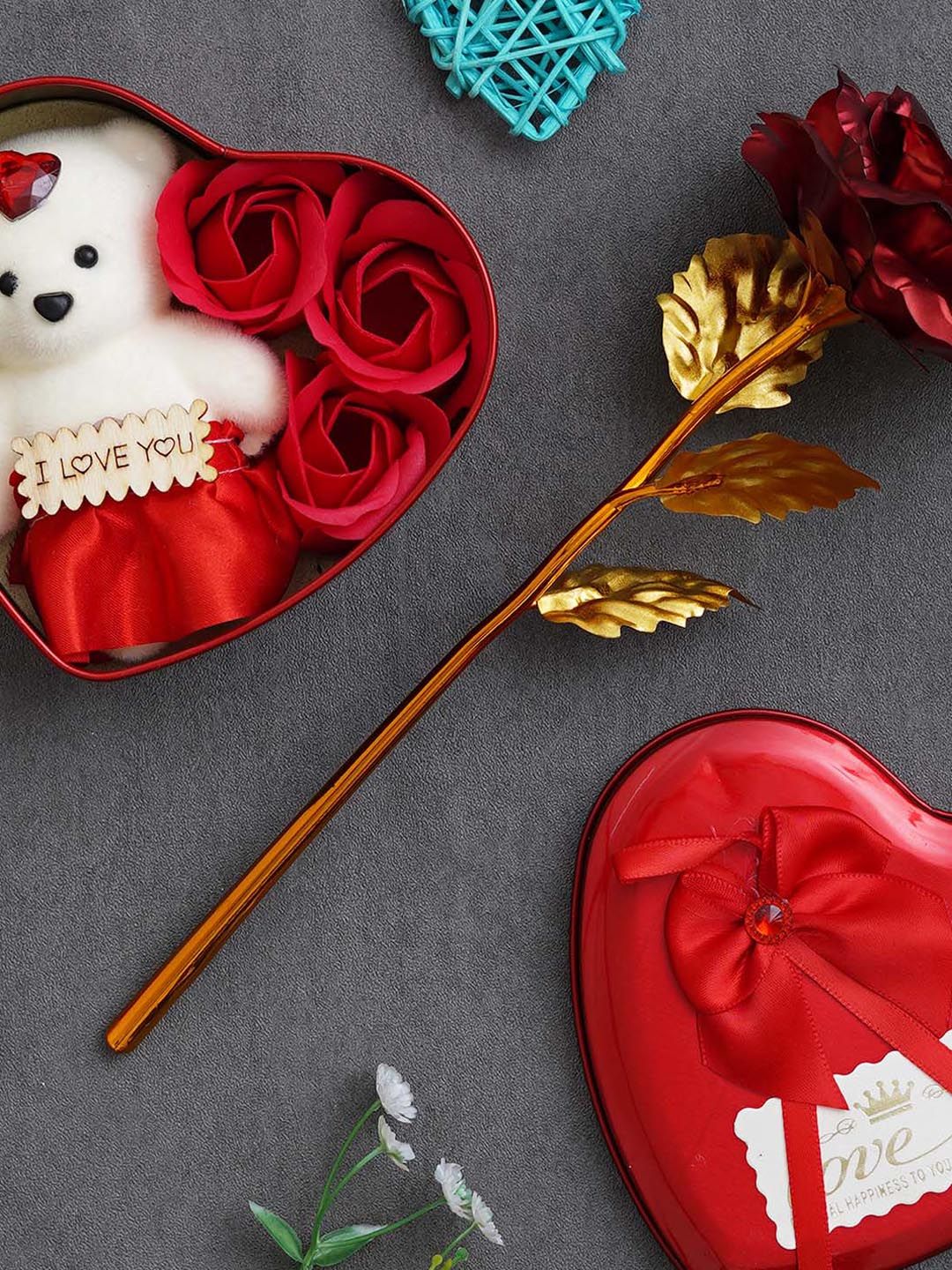 eCraftIndia 5 Pcs Red & White Valentine's Day Red Rose Gift Box Set-image-2