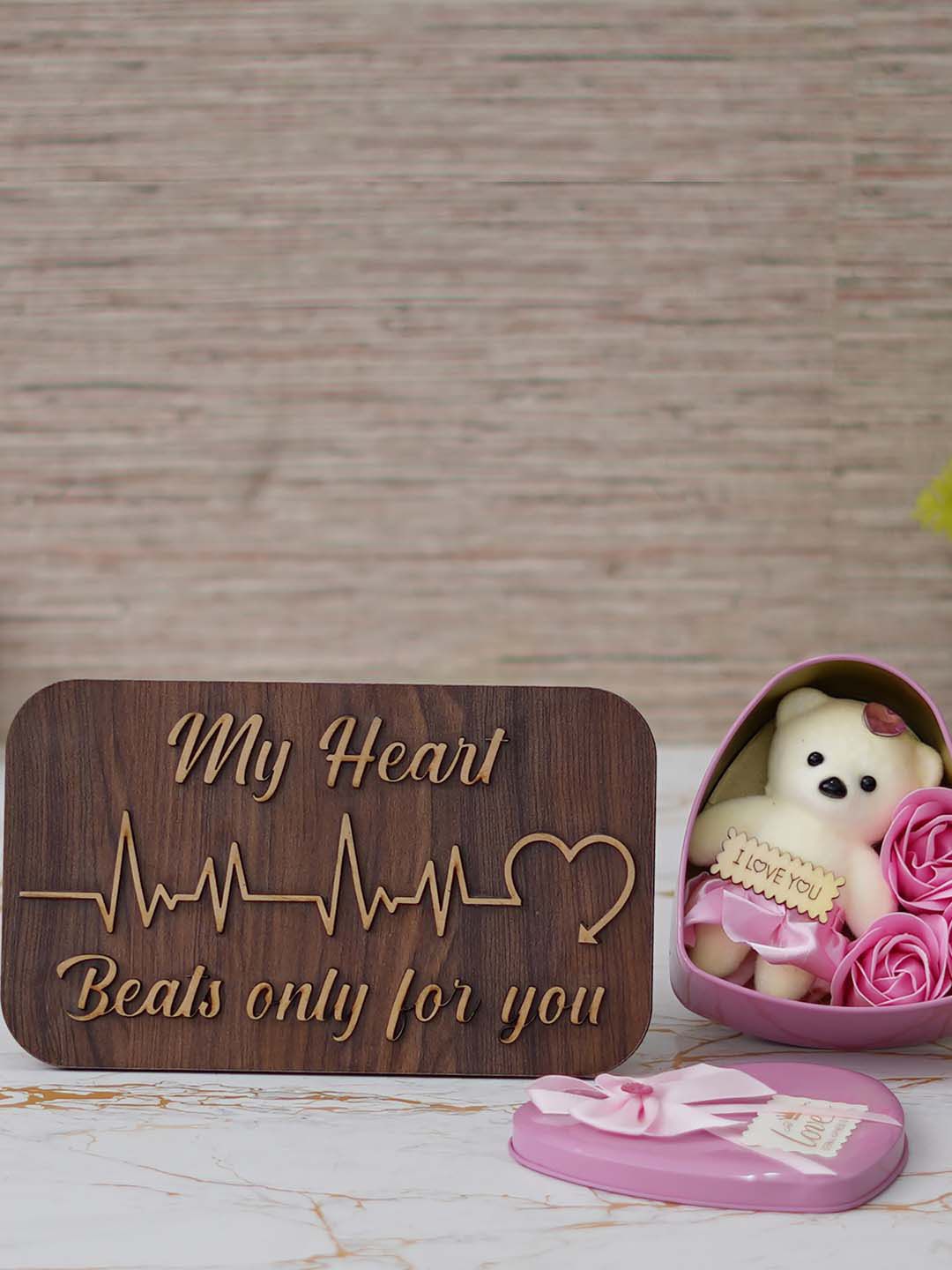 eCraftIndia 6 Pieces Brown & Pink Showpiece With Stand & Heart Shaped Gift Box-image-49