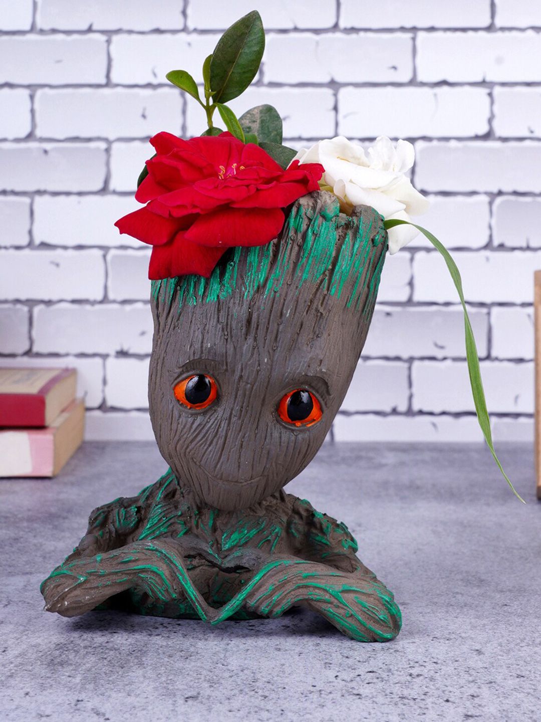 FASHIYANOO Grey & Green Gruit Face Polyresin Flower Pot-image-45
