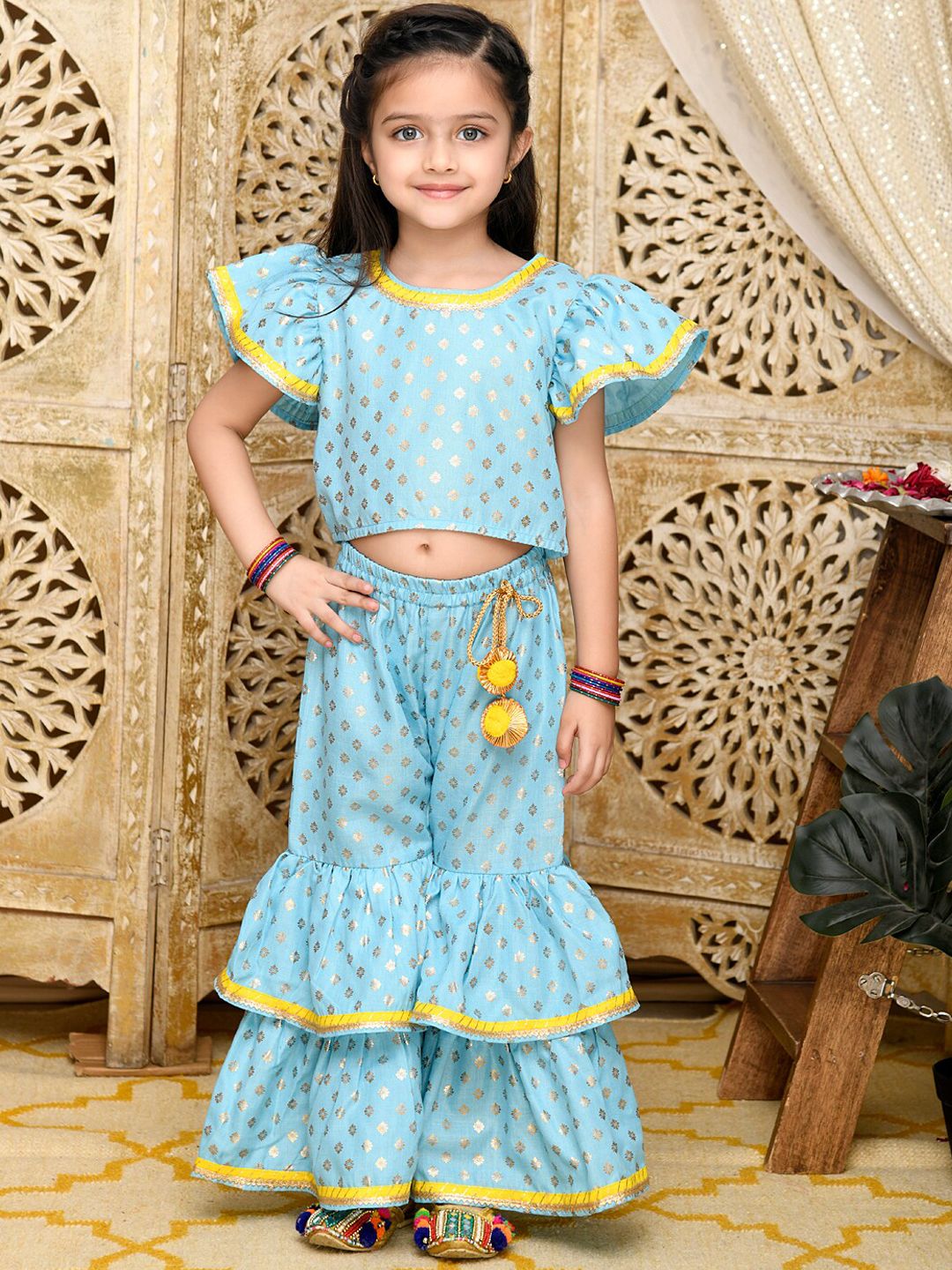 SAKA DESIGNS Girls Ethnic Motifs Printed Top with Sharara-image-4