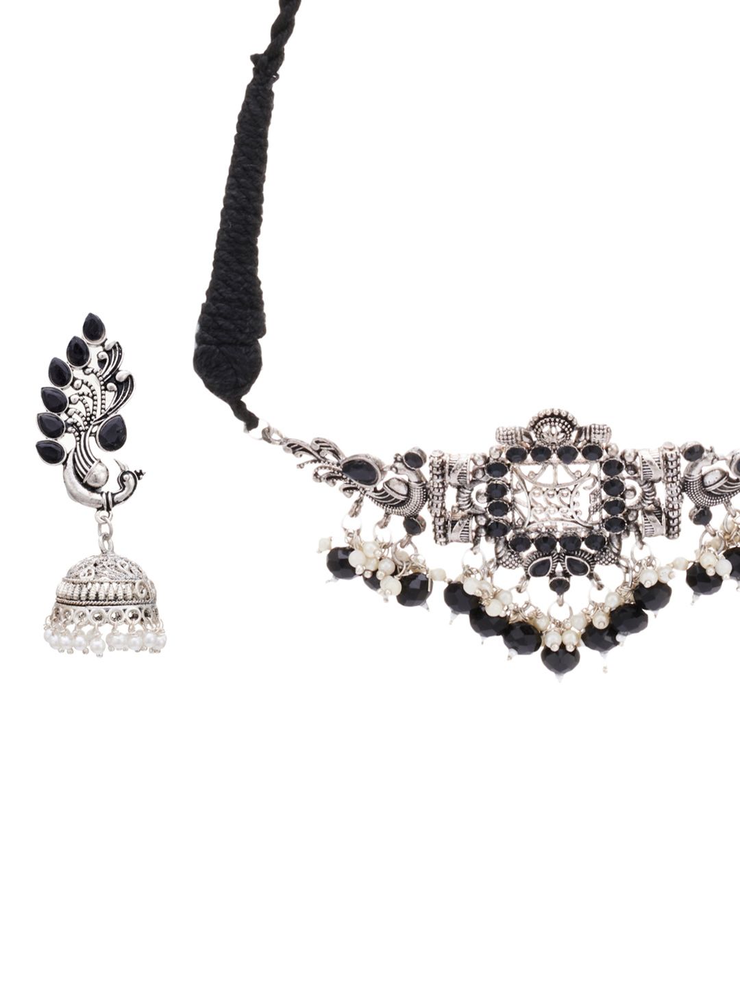 ATIBELLE Silver-Plated Stone-Studded & Beaded Jewellery Set