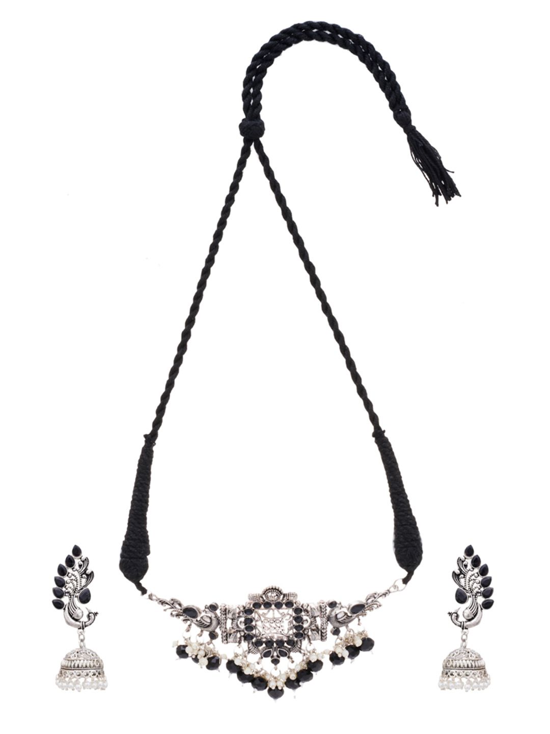 ATIBELLE Silver-Plated Stone-Studded & Beaded Jewellery Set