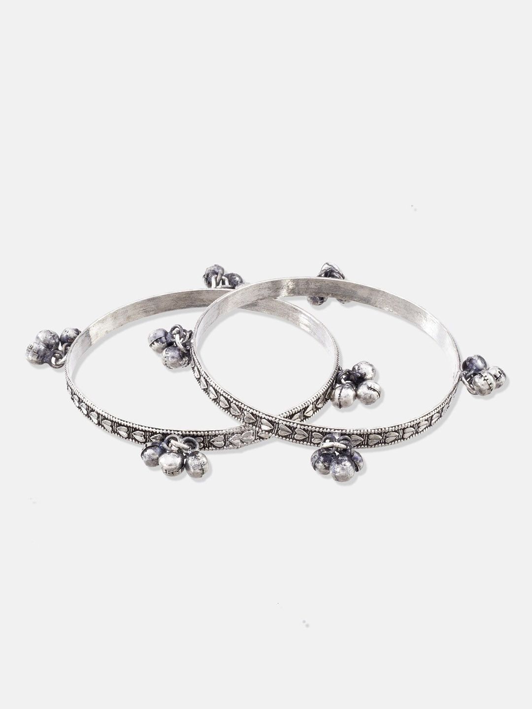 ATIBELLE Set Of 2 Oxidised Silver-plated Ghunghroo Beaded Bangles