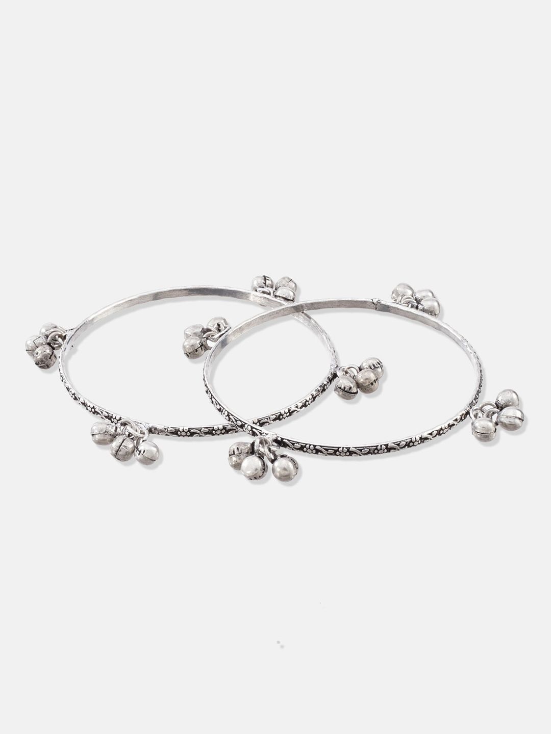 ATIBELLE Set Of 2 Oxidised Silver-Plated Ghungroo Beaded Bangles