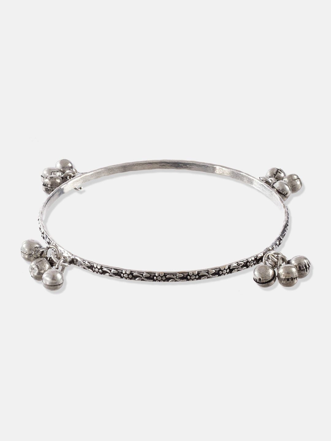 ATIBELLE Set Of 2 Oxidised Silver-Plated Ghungroo Beaded Bangles