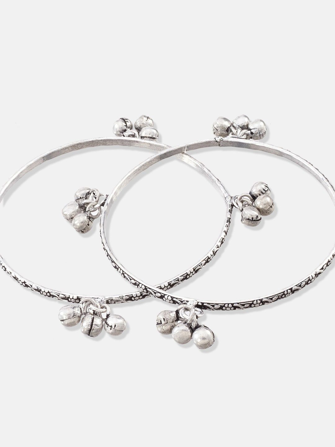 ATIBELLE Set Of 2 Oxidised Silver-Plated Ghungroo Beaded Bangles