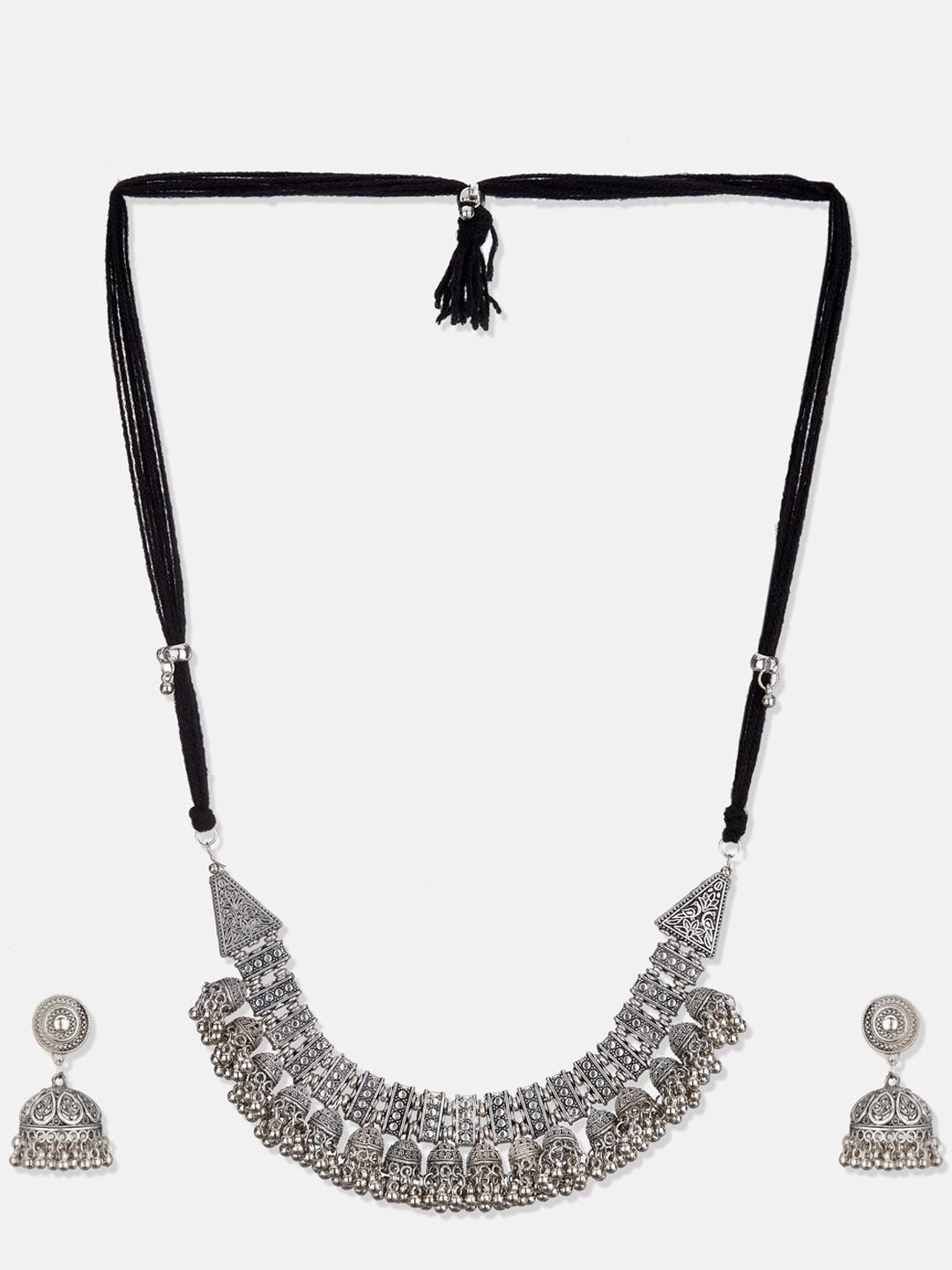 ATIBELLE Silver-Plated Oxidised Ghungaroo Beaded Jewellery Set