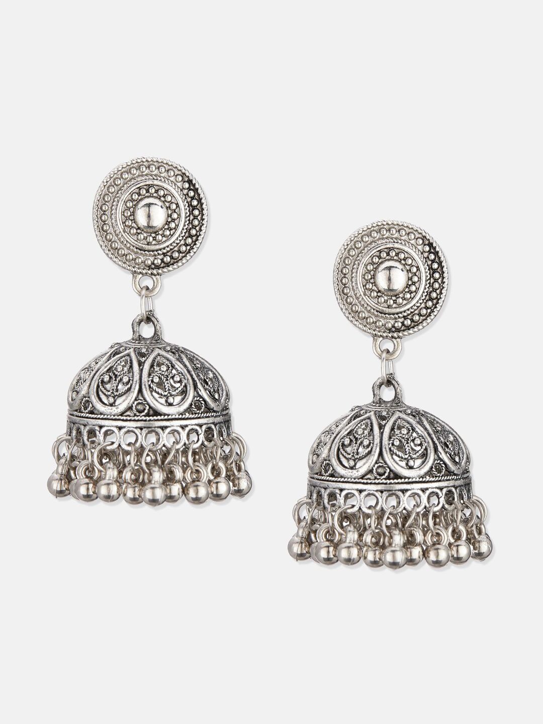 ATIBELLE Silver-Plated Oxidised Ghungaroo Beaded Jewellery Set