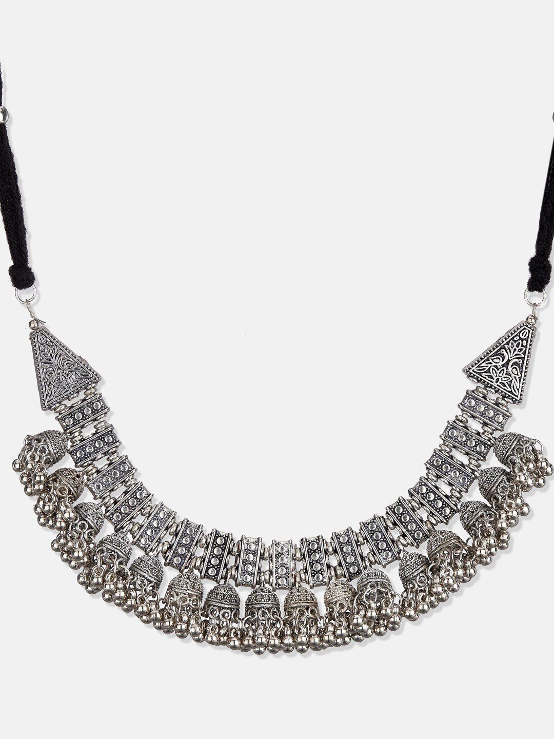 ATIBELLE Silver-Plated Oxidised Ghungaroo Beaded Jewellery Set