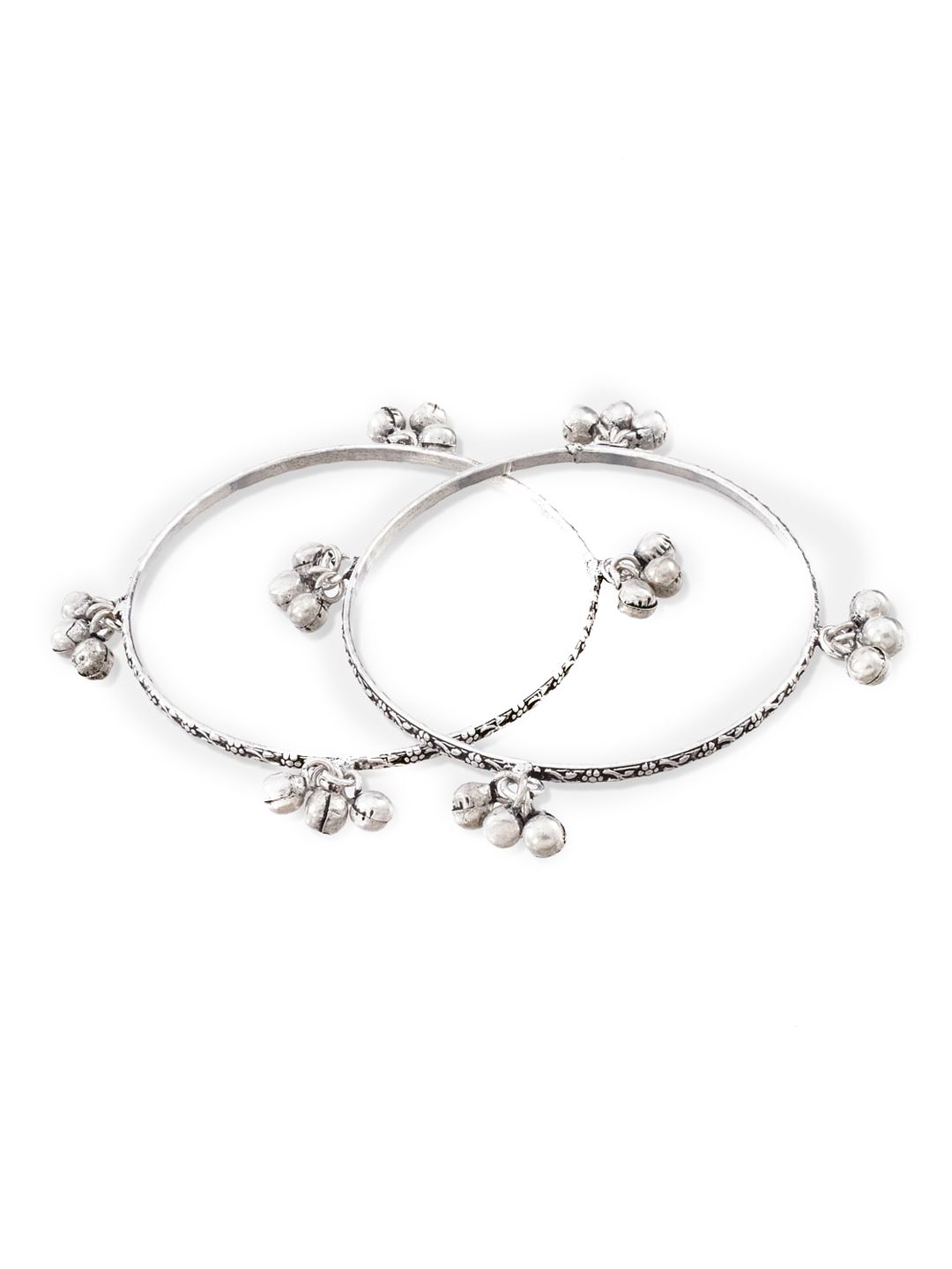 ATIBELLE Set Of 2 Oxidised Silver-Plated Ghungroo Beaded Bangles