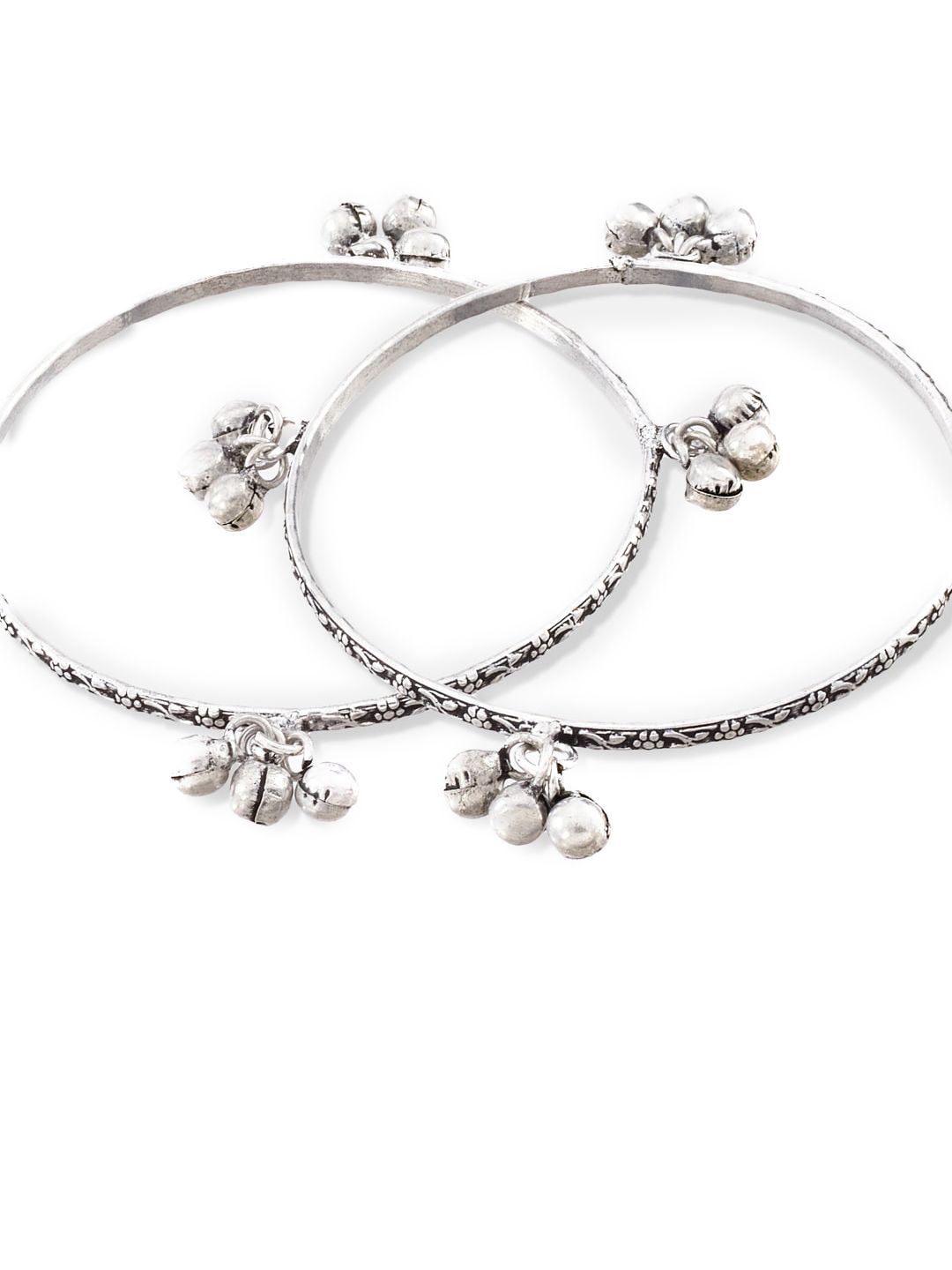 ATIBELLE Set Of 2 Oxidised Silver-Plated Ghungroo Beaded Bangles