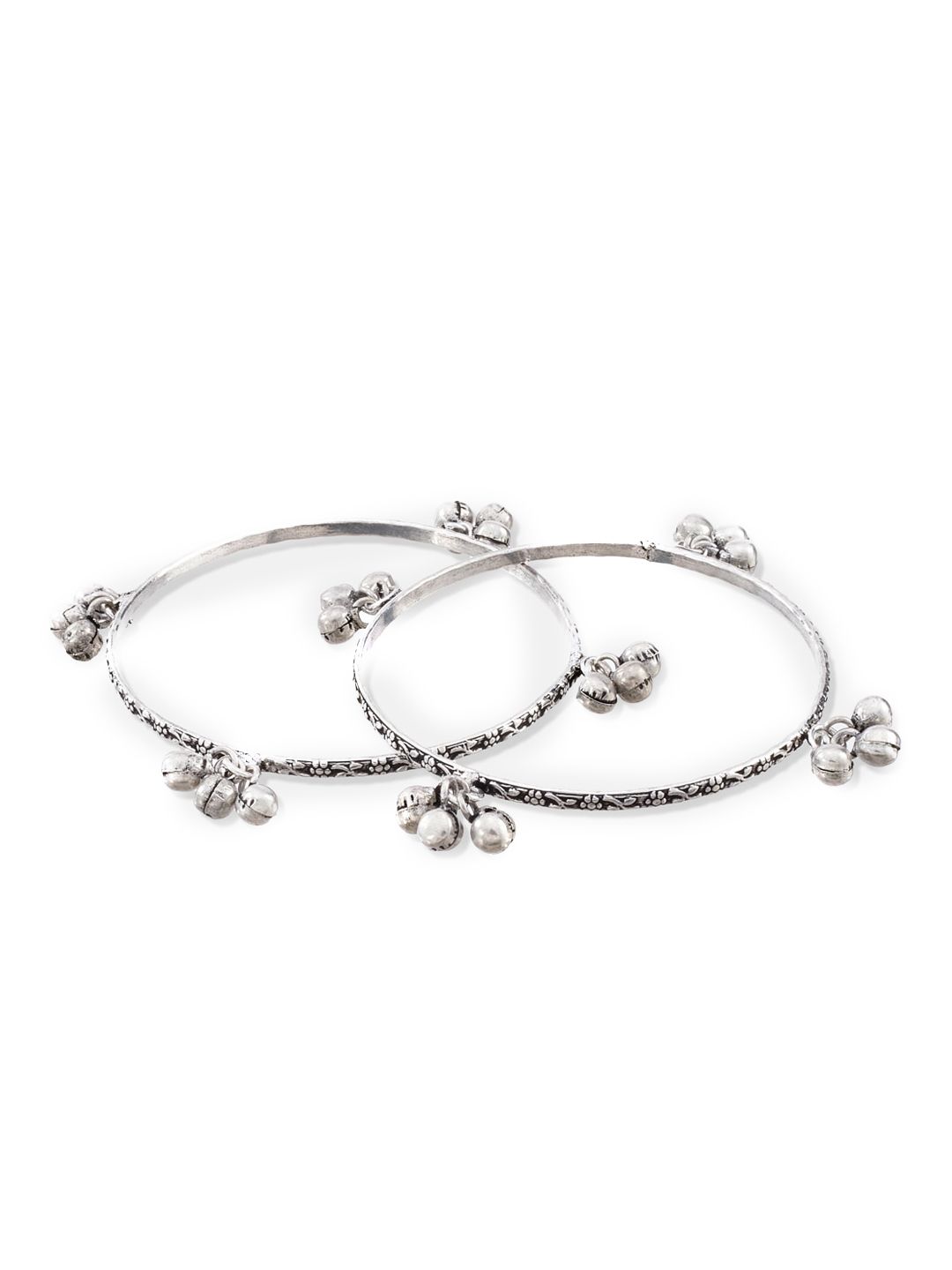 ATIBELLE Set Of 2 Oxidised Silver-Plated Ghungroo Beaded Bangles