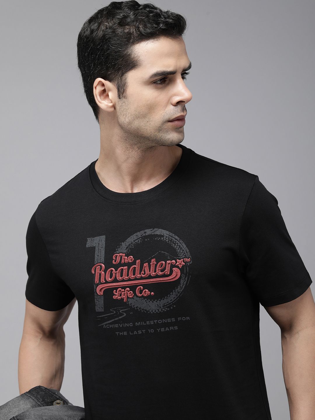 Roadster Men Brand Logo Printed Pure Cotton T-shirt