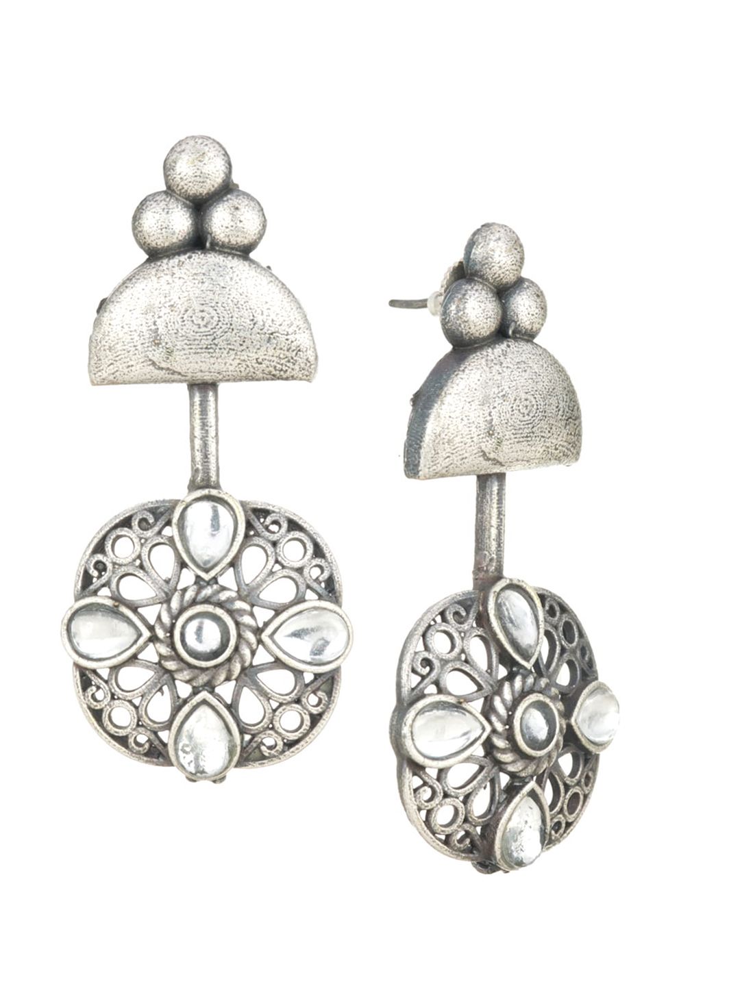 ATIBELLE German Silver-Plated Fusion Inspired & Stone-Studded Drop Earrings