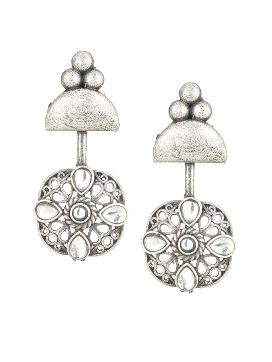ATIBELLE German Silver-Plated Fusion Inspired & Stone-Studded Drop Earrings