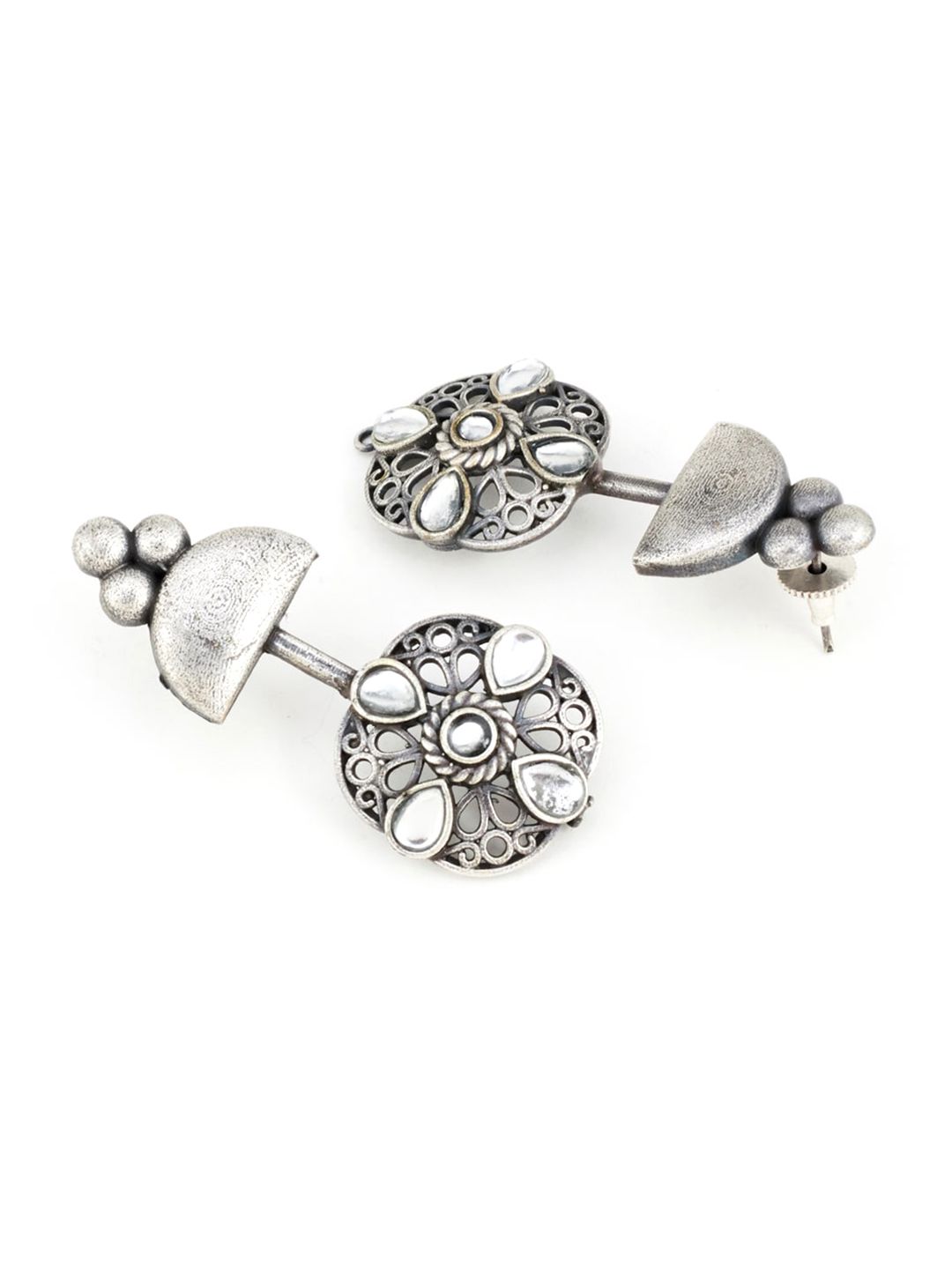 ATIBELLE German Silver-Plated Fusion Inspired & Stone-Studded Drop Earrings