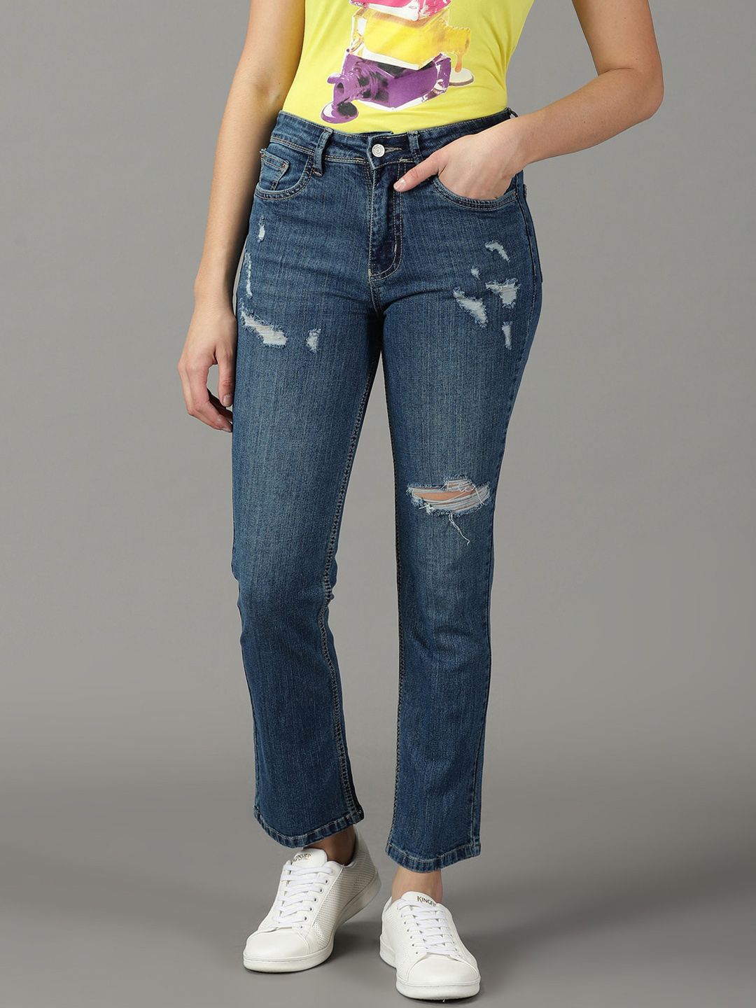 Buy DOLCE CRUDO Light Blue High Rise Bootcut Jeans for Women Online @ Tata  CLiQ