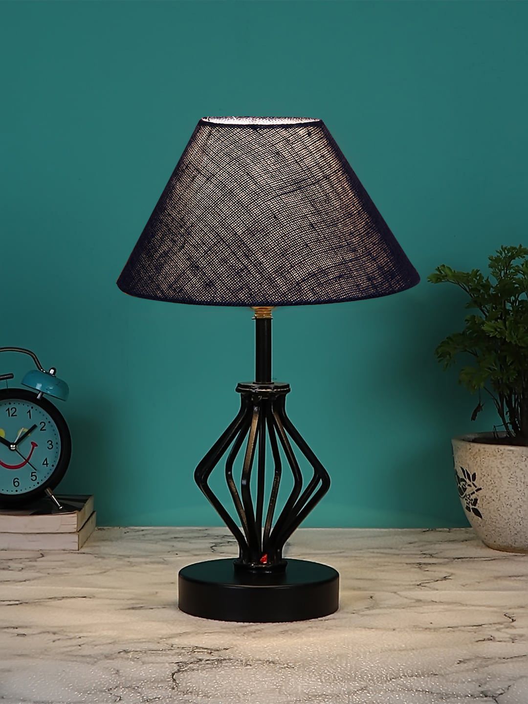 Devansh Blue & Black Textured Jute Table Lamp With Iron Base-picture-33