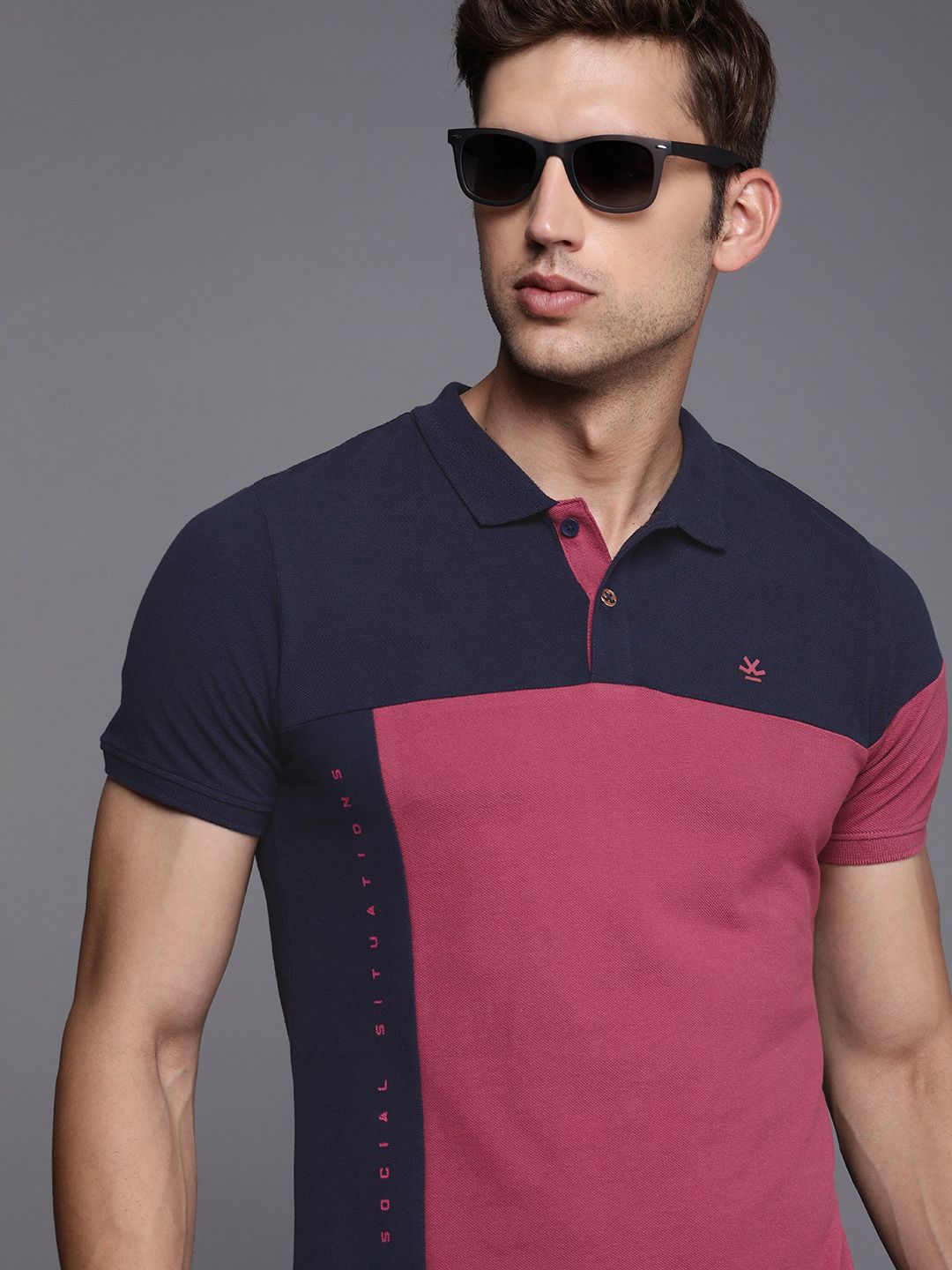 WROGN Colourblocked Polo Collar Pure Cotton Slim Fit T-shirt