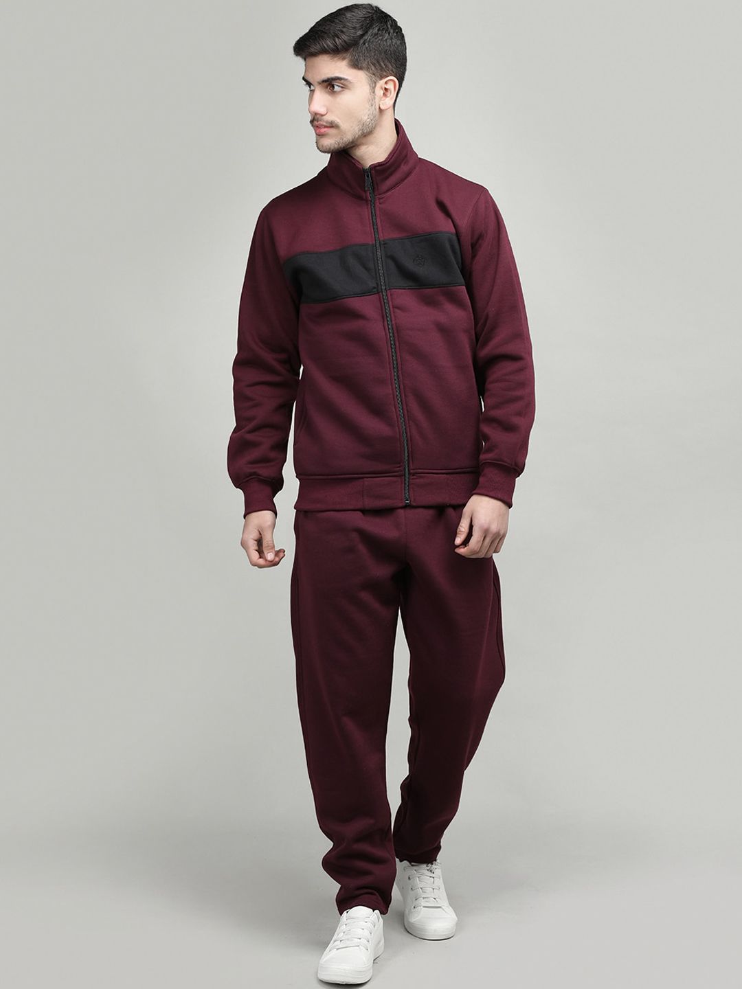CHKOKKO Men Colourblocked Cotton Fleece Tracksuit-picture-29