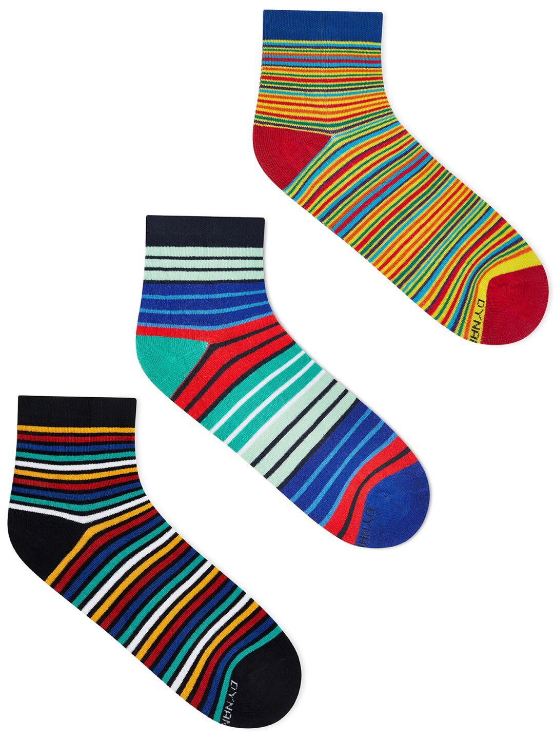 Dynamocks Pack Of 3 Striped Anti-Microbial Ankle-Length Socks-picture-46