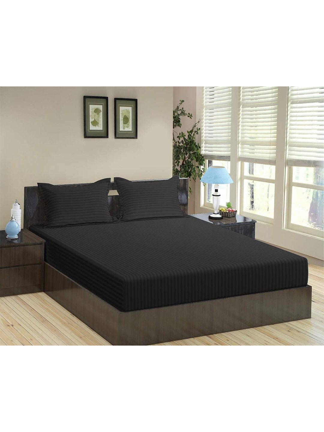 Bajo's Grey Striped 220 TC Flat Cotton Queen Bedsheet with 2 Pillow Covers-picture-23