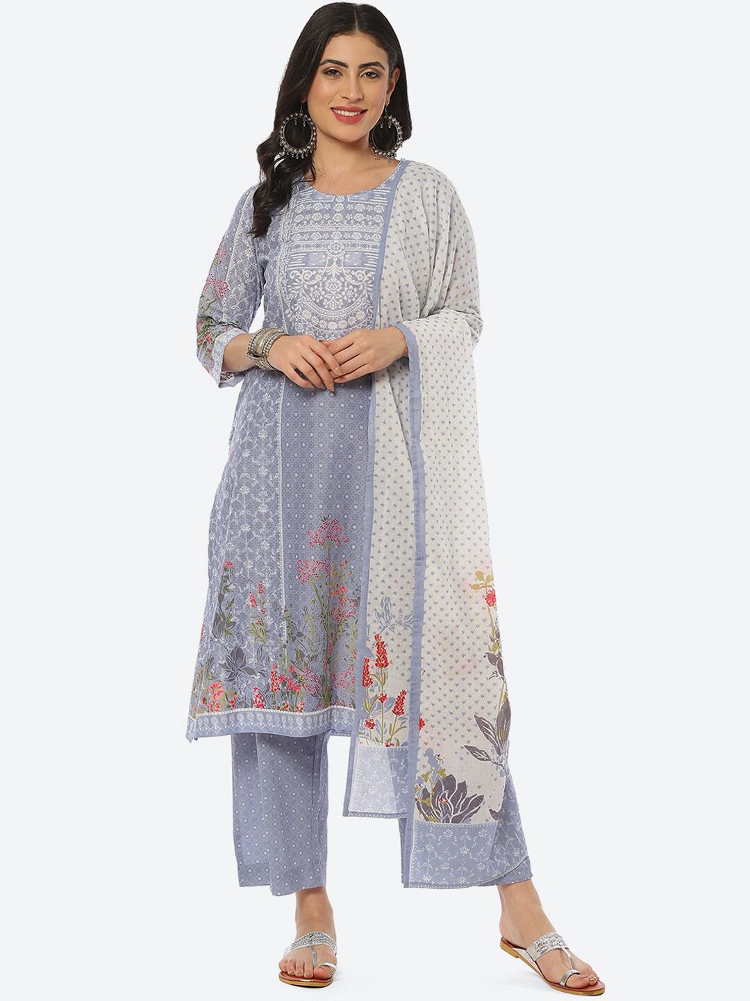 Biba Women Floral Printed Kurta with Trousers & Dupatta-picture-41