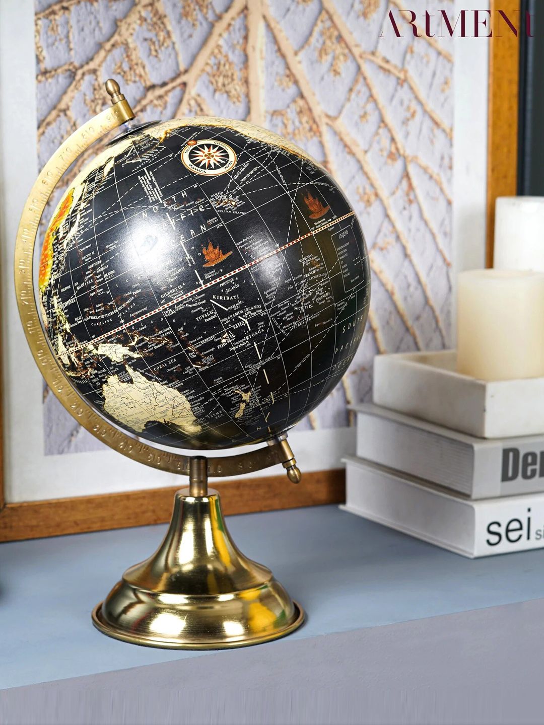 THE ARTMENT Minimal Midnight Explorer Black & White HD Print Globe Showpiece-picture-31