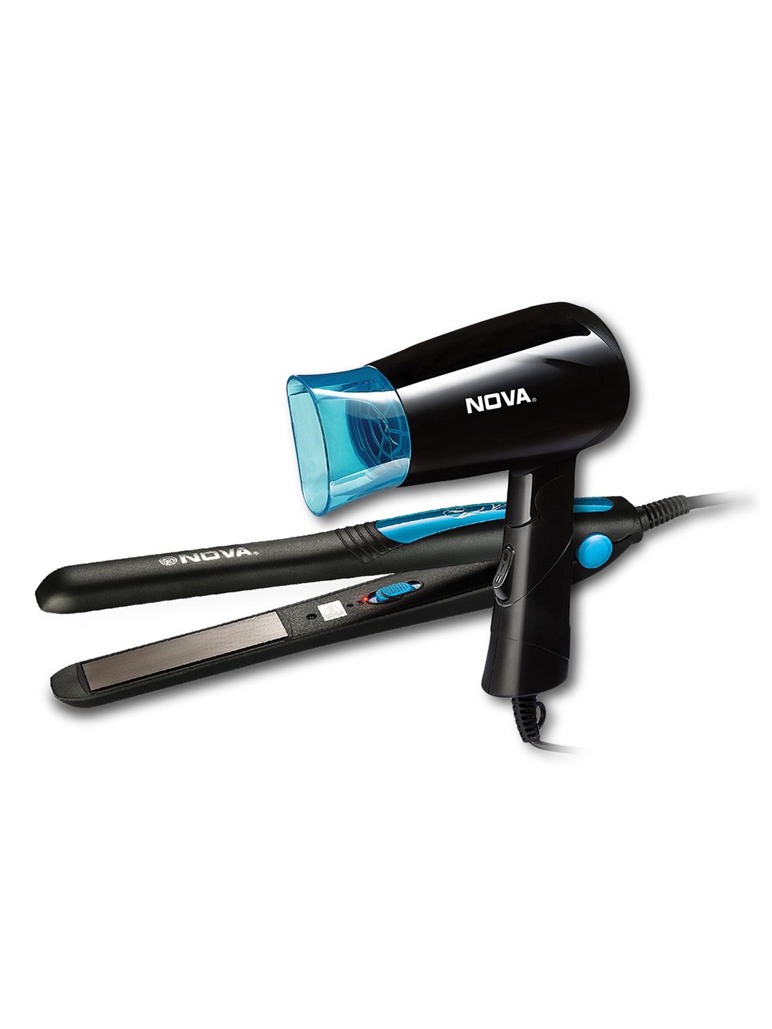 NOVA Set of NHP 8100/05 Hair Dryer & NHS 841 Hair Straightener - Black & Blue-image-38