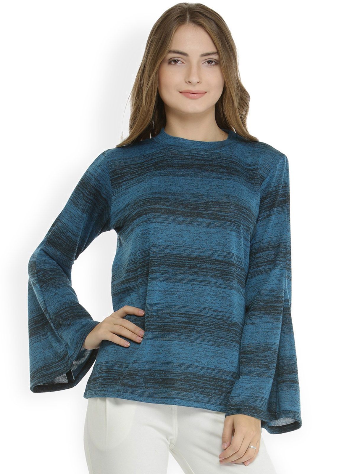 Pannkh Women Blue Striped Pullover-image-30