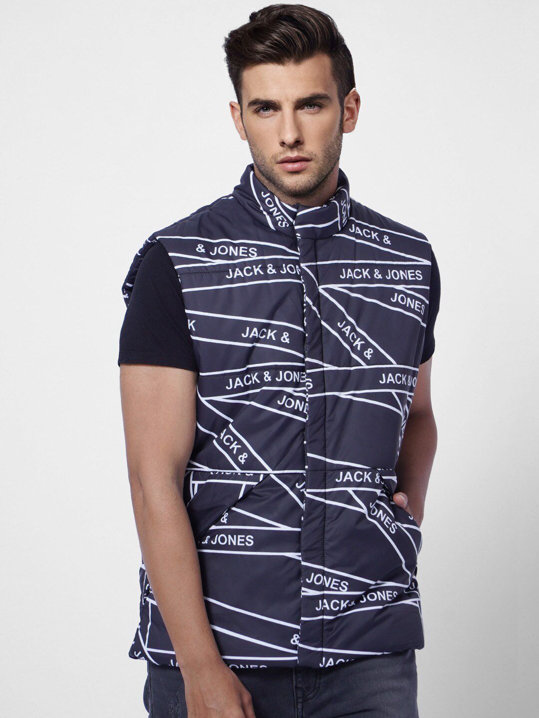 Jack & Jones Men Mock Collar Tailored Jacket-image-4