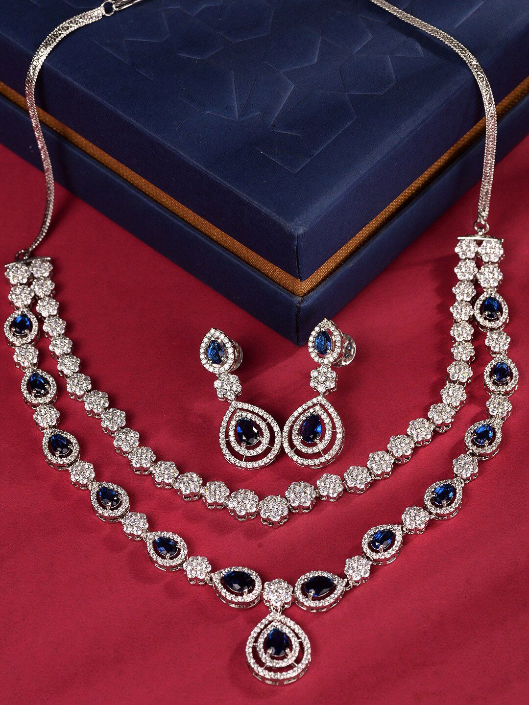 Saraf RS Jewellery Women Silver-Plated AD-Studded Necklace and Earrings