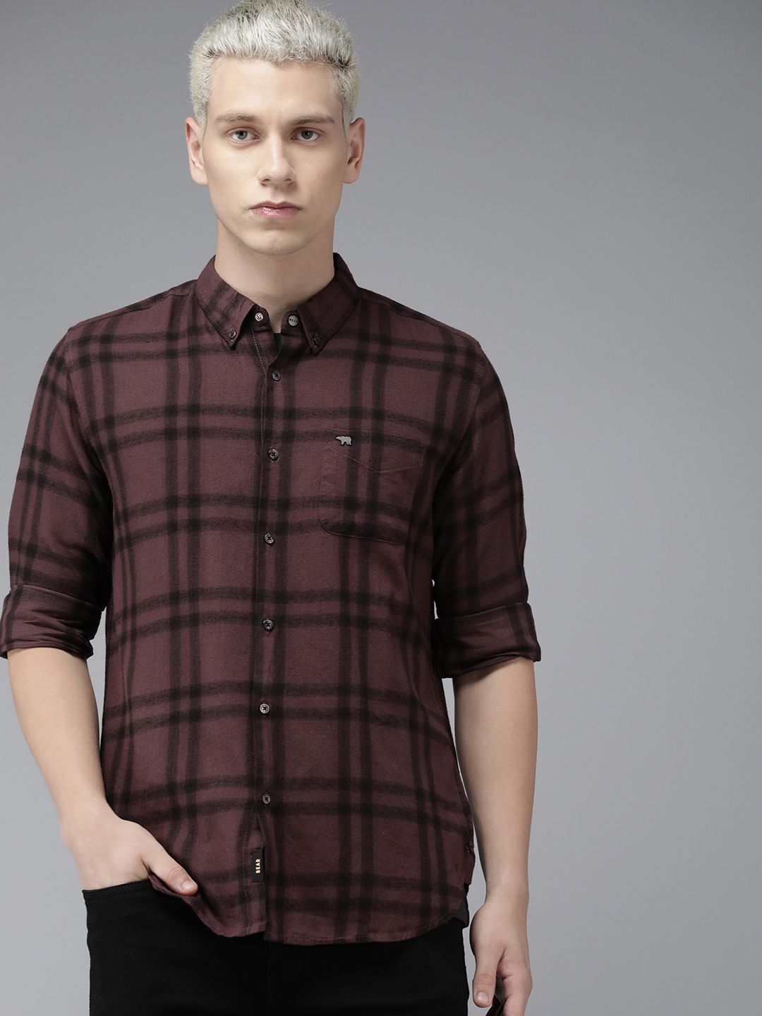 THE BEAR HOUSE Slim Fit Checked Pure Cotton Casual Shirt