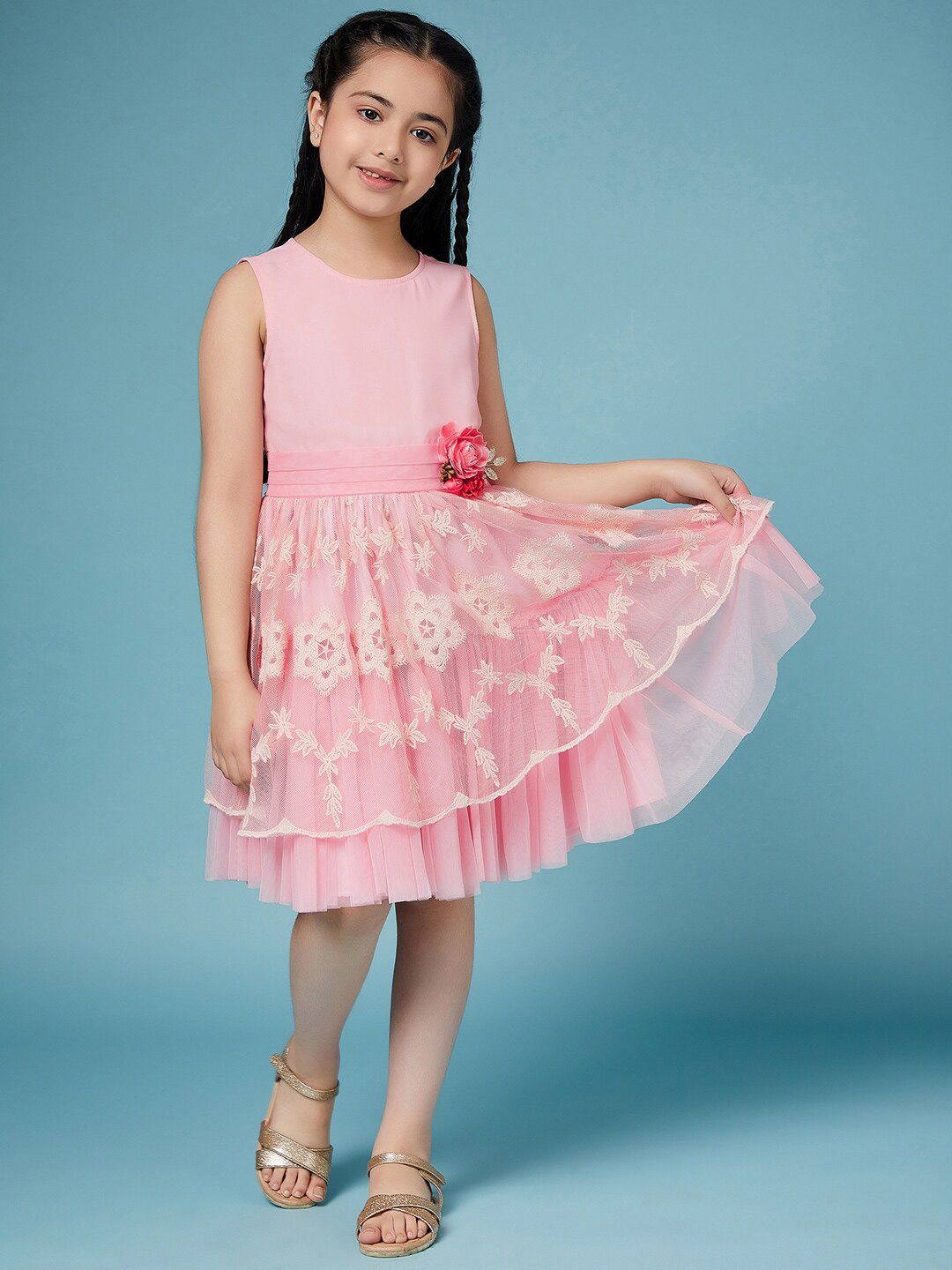 pspeaches Girls Self Design Georgette Dress-picture-38