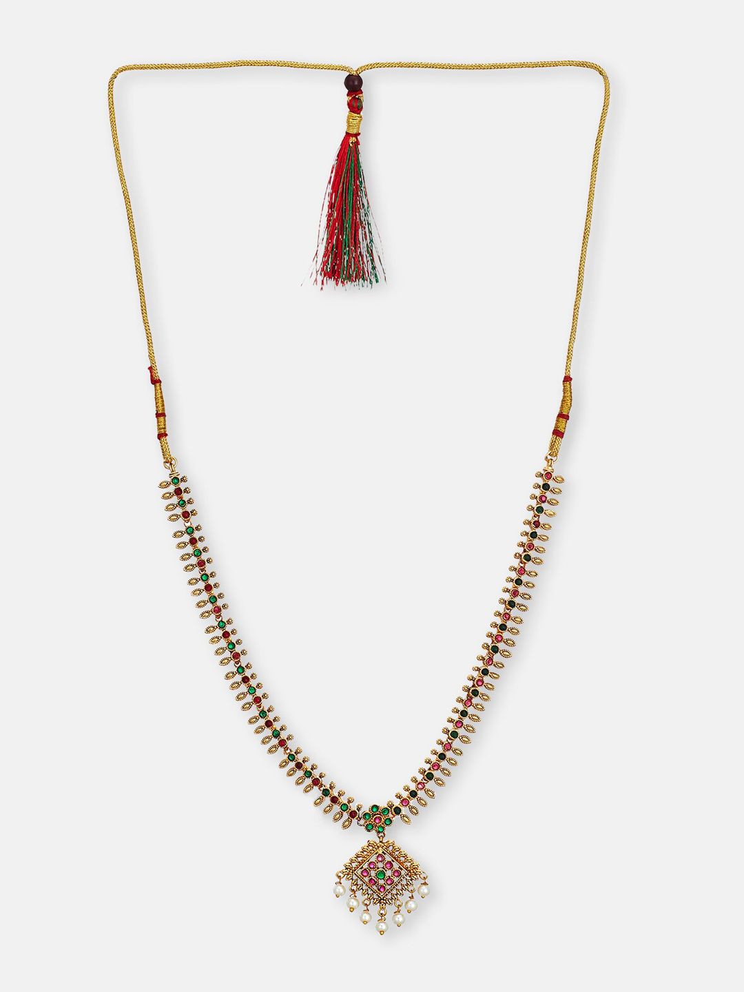ATIBELLE Gold-Plated Stone-Studded & Pearl Beaded Jewellery Set