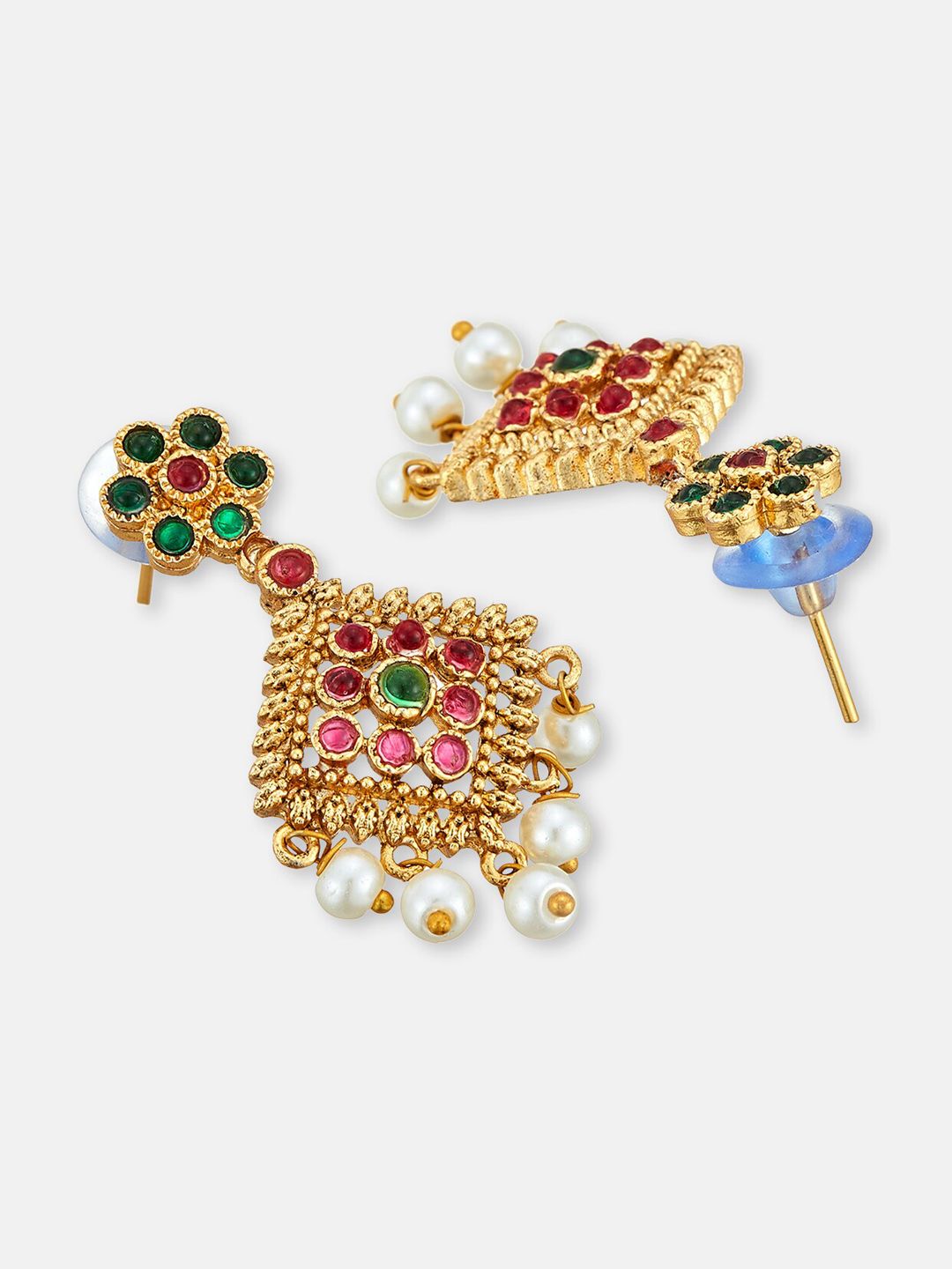 ATIBELLE Gold-Plated Stone-Studded & Pearl Beaded Jewellery Set