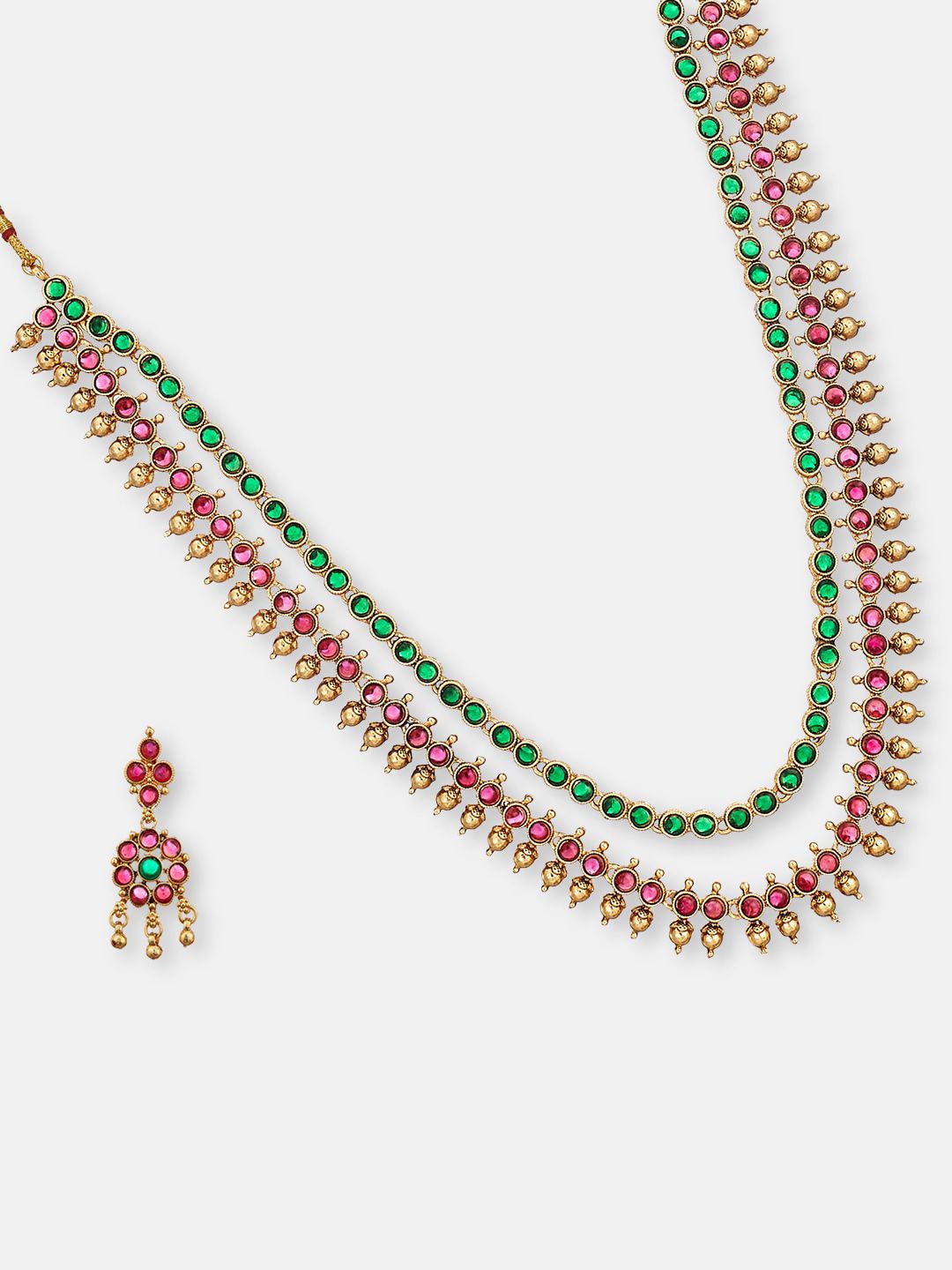ATIBELLE Gold-Plated Kundan-Studded  Beaded Jewellery Set