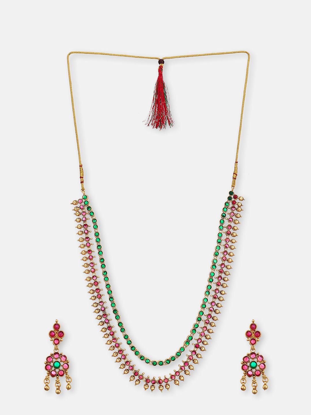 ATIBELLE Gold-Plated Kundan-Studded  Beaded Jewellery Set