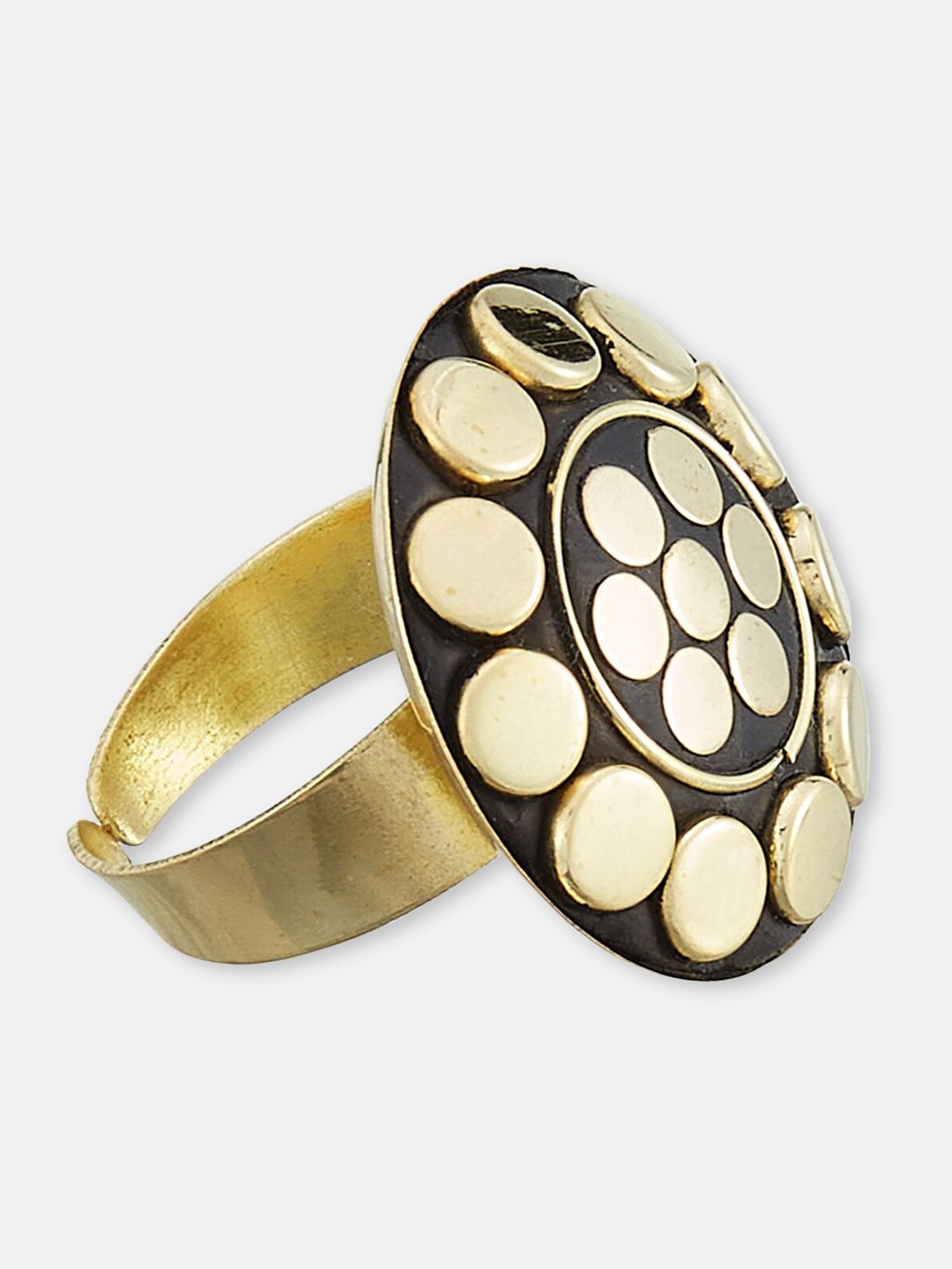 ATIBELLE Gold-Plated & Enamelled Circular Adjustable Finger Ring