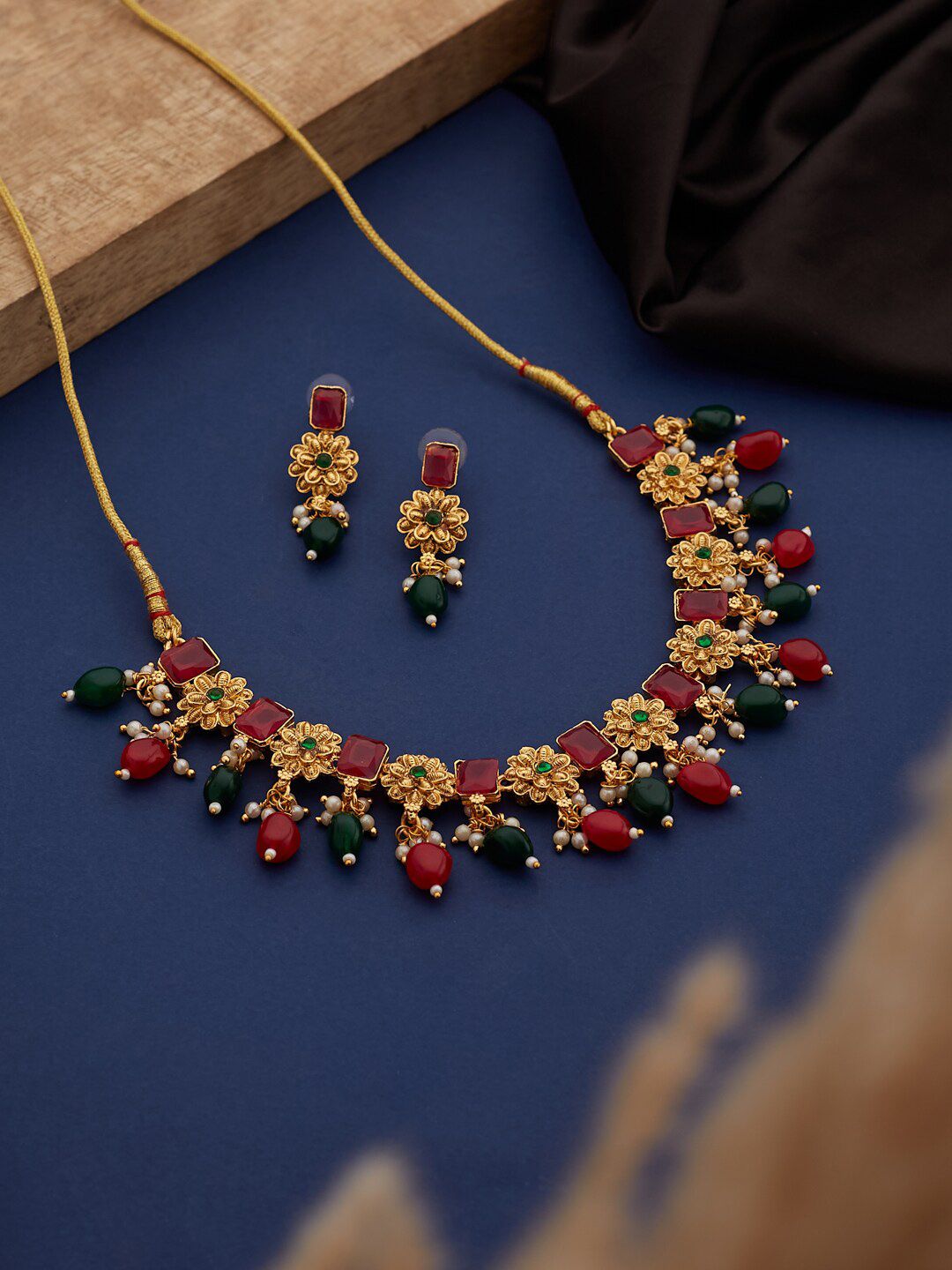 ATIBELLE Gold-Plated Stone Studded Jewellery Set