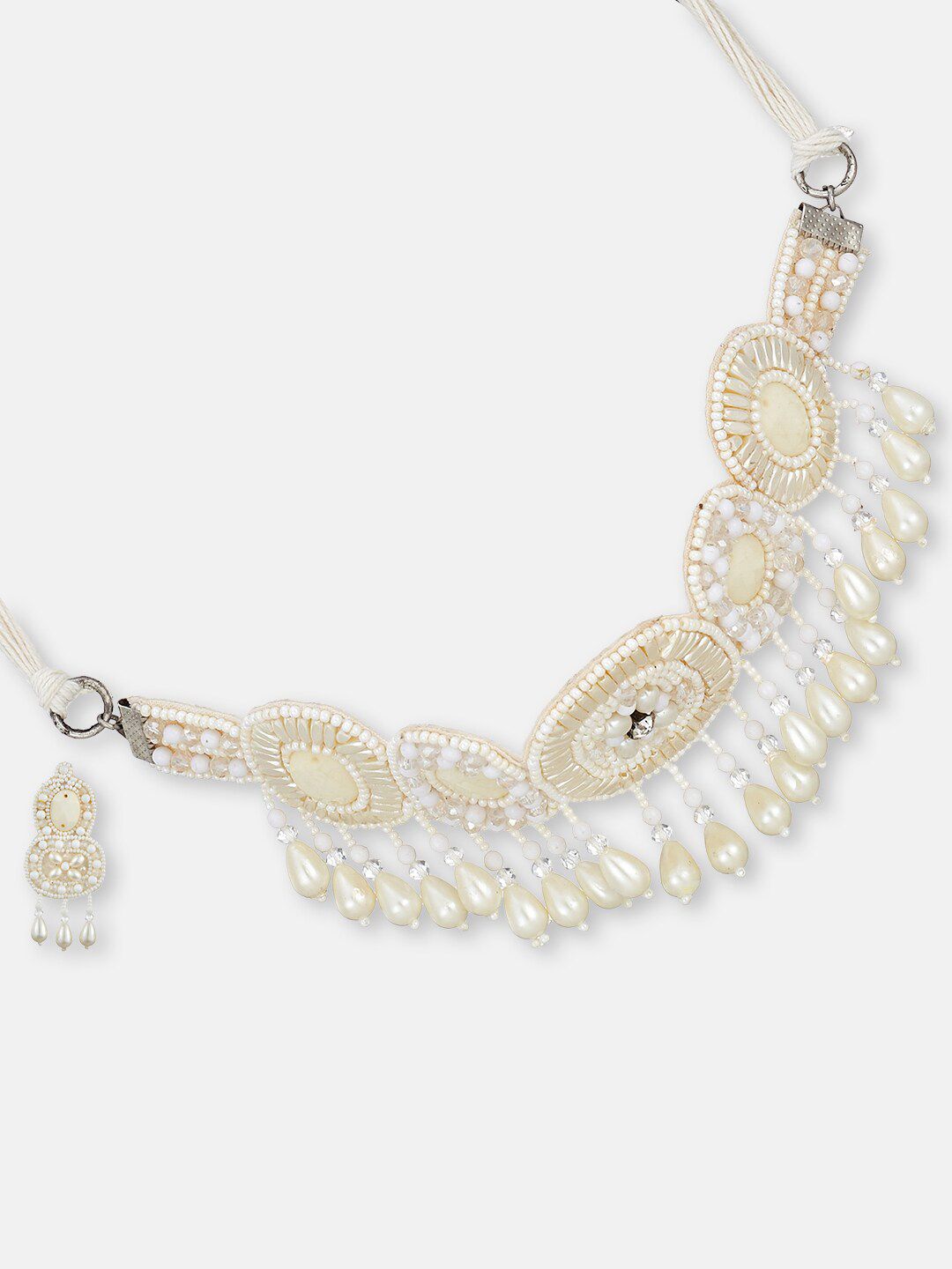 ATIBELLE Silver-Plated & Pearl Beaded Fabric Jewellery Set