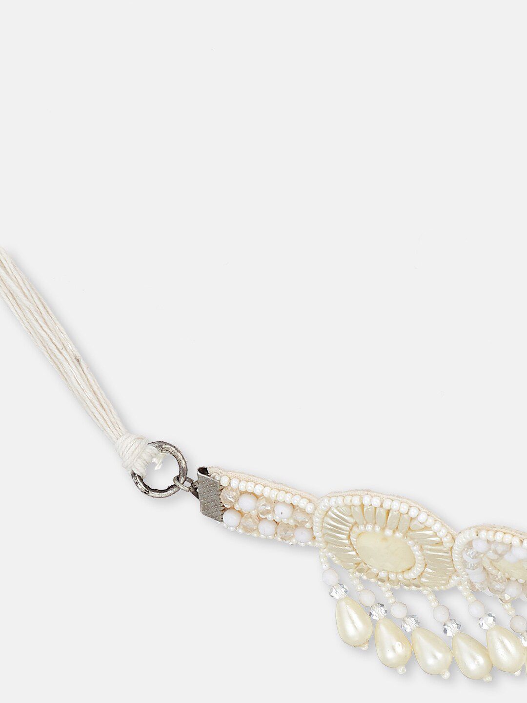 ATIBELLE Silver-Plated & Pearl Beaded Fabric Jewellery Set
