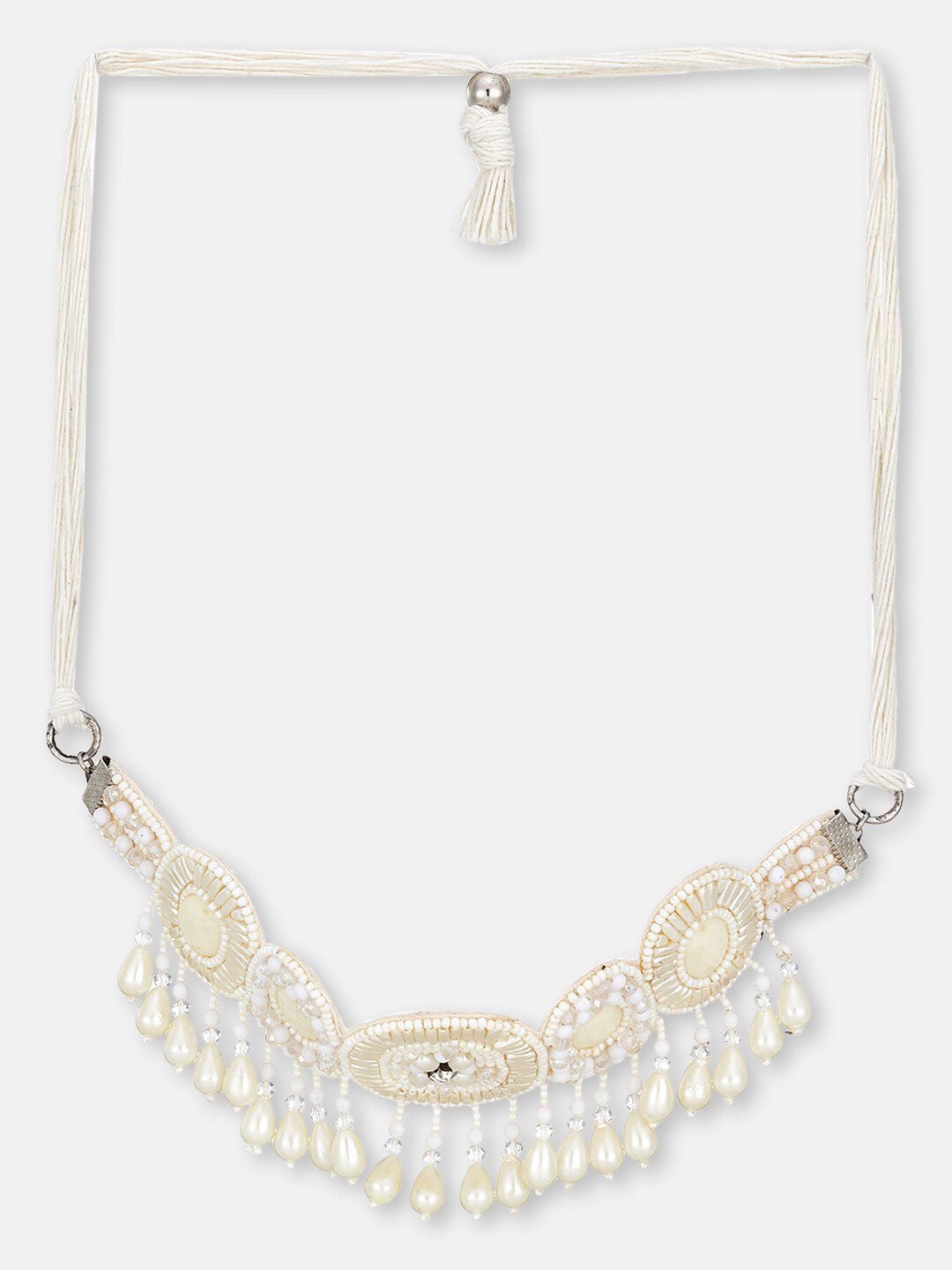 ATIBELLE Silver-Plated & Pearl Beaded Fabric Jewellery Set