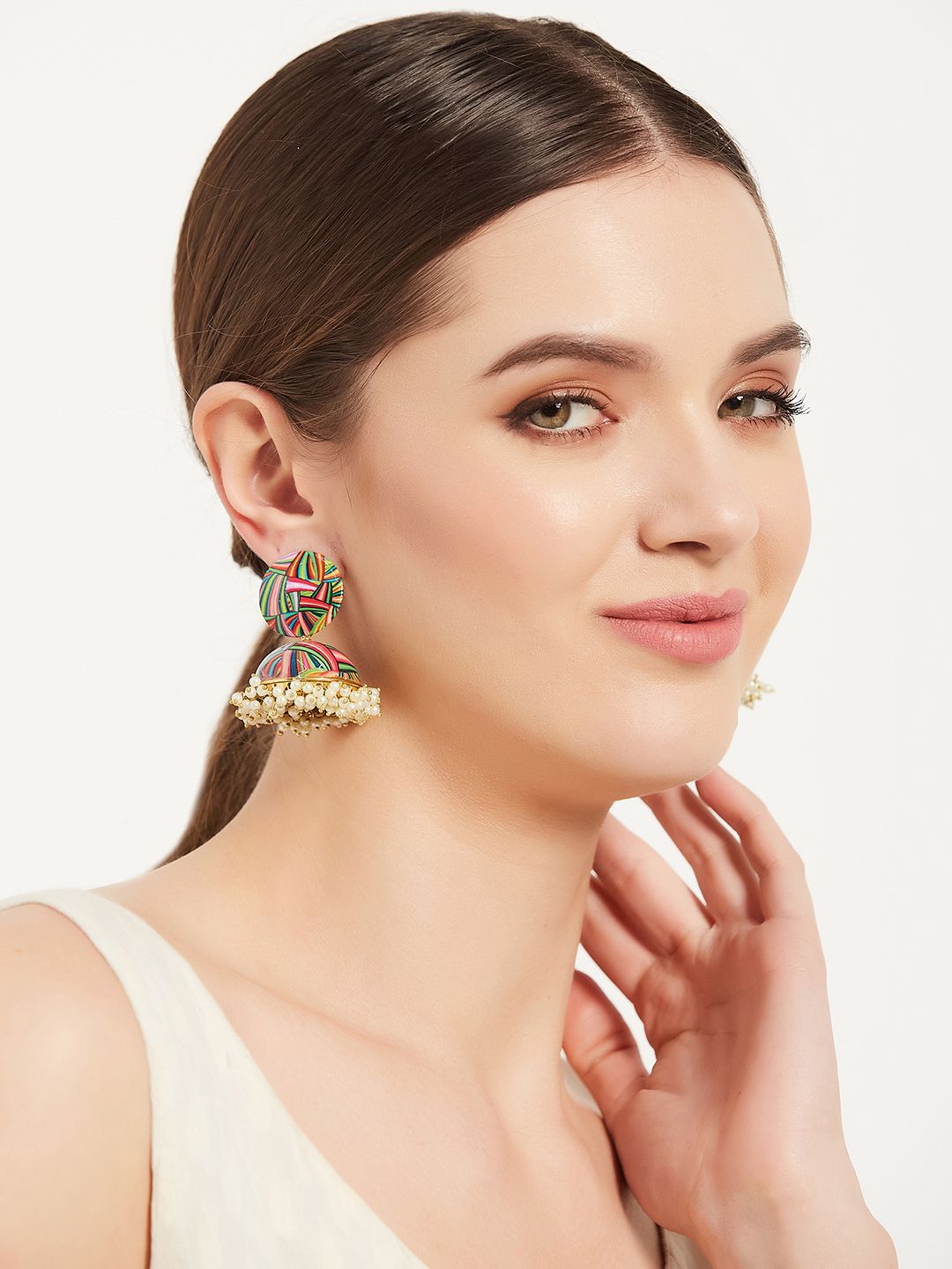 ATIBELLE Circular Gold-Plated Jhumkas Earrings
